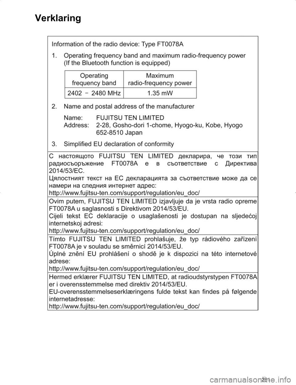 TOYOTA HILUX 2020  Instructieboekje (in Dutch) 261
HILUX_TOYOTA FORTUNER_Navi+MM_OM0K359E_(EE)
17.05.29     09:37
Verklaring
HILUX_TOYOTA FORTUNER_Navi+MM_OM0K359E_(EE).book  Page 261  Monday, May 29, 2017  9:39 AM 