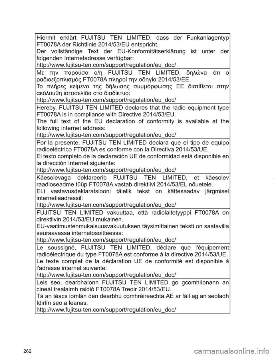 TOYOTA HILUX 2020  Instructieboekje (in Dutch) 262
HILUX_TOYOTA FORTUNER_Navi+MM_OM0K359E_(EE)
17.05.29     09:37
HILUX_TOYOTA FORTUNER_Navi+MM_OM0K359E_(EE).book  Page 262  Monday, May 29, 2017  9:39 AM 