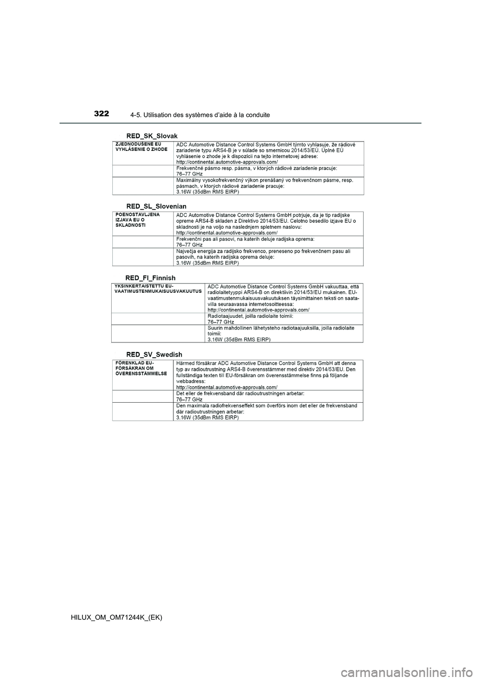 TOYOTA HILUX 2017 Notices Demploi (in French) 3224-5. Utilisation des systèmes d’aide à la conduite
HILUX_OM_OM71244K_(EK) TOYOTA HILUX 2017 Notices Demploi (in French) 3224-5. Utilisation des systèmes d’aide à la conduite
HILUX_OM_OM71244K_(EK)