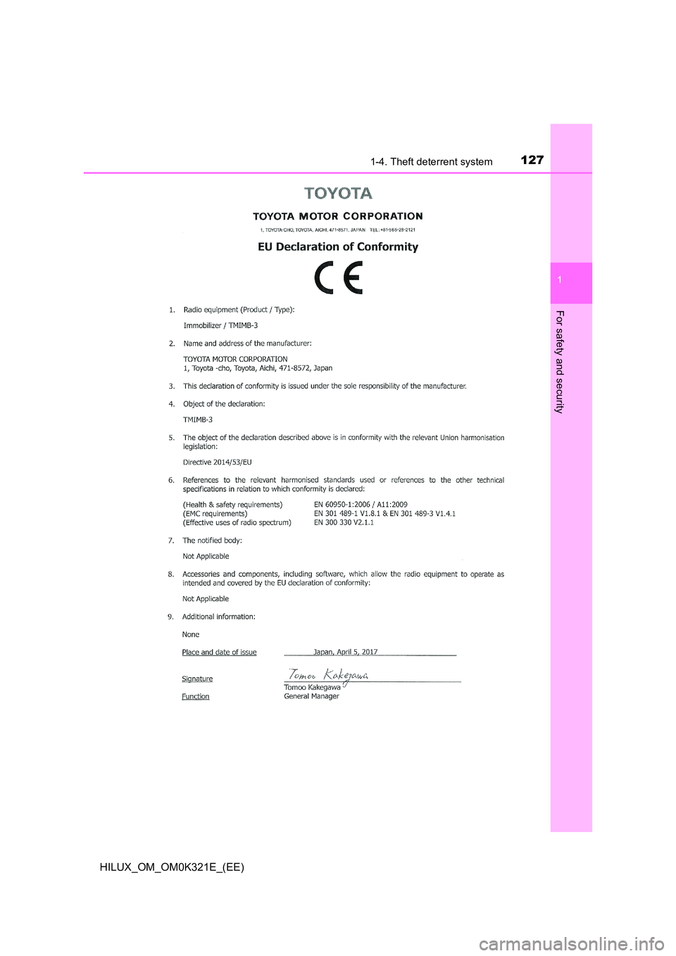TOYOTA HILUX 2020 Owners Manual (in English) 1271-4. Theft deterrent system
1
HILUX_OM_OM0K321E_(EE)
For safety and security TOYOTA HILUX 2020 Owners Manual (in English) 1271-4. Theft deterrent system
1
HILUX_OM_OM0K321E_(EE)
For safety and security