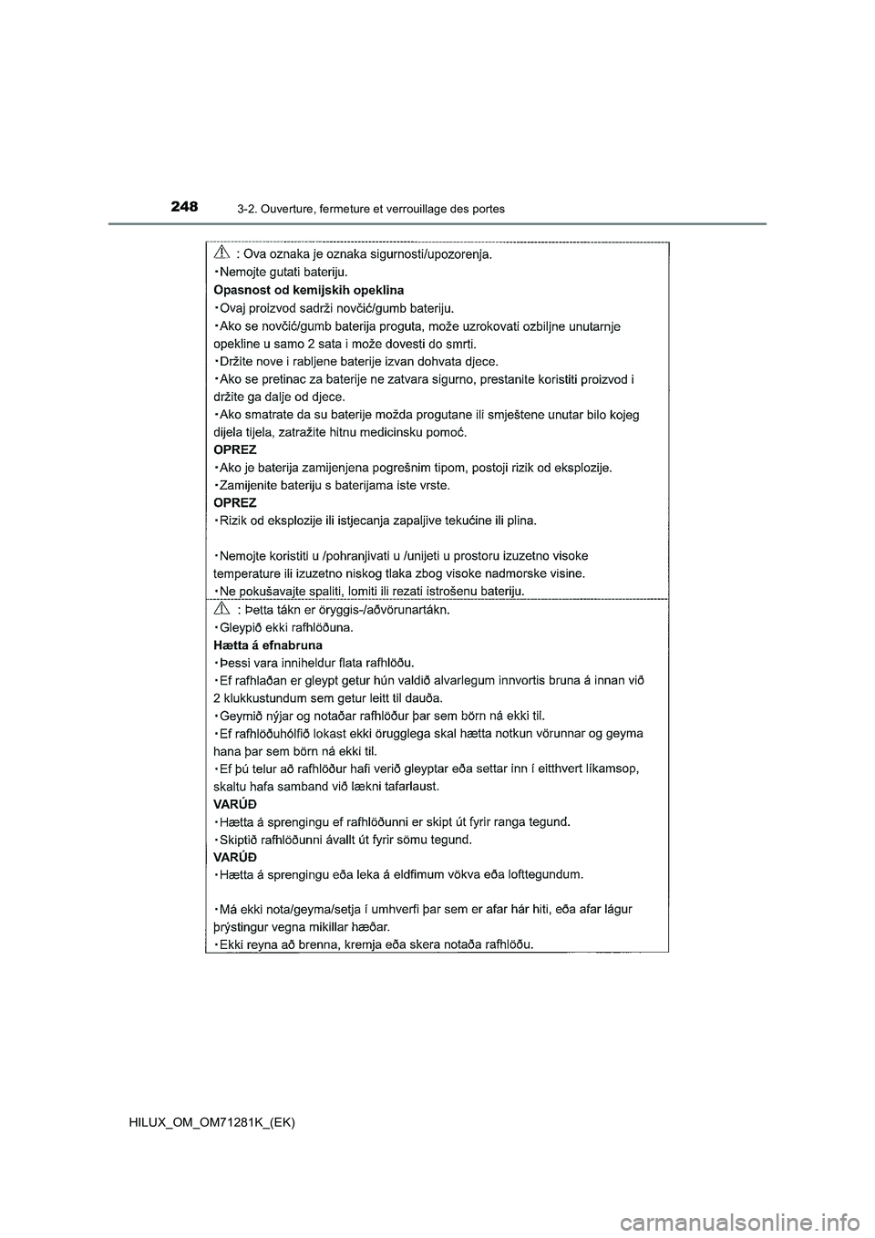 TOYOTA HILUX 2020  Notices Demploi (in French) 2483-2. Ouverture, fermeture et verrouillage des portes
HILUX_OM_OM71281K_(EK)  TOYOTA HILUX 2020  Notices Demploi (in French) 2483-2. Ouverture, fermeture et verrouillage des portes
HILUX_OM_OM71281K_(EK)