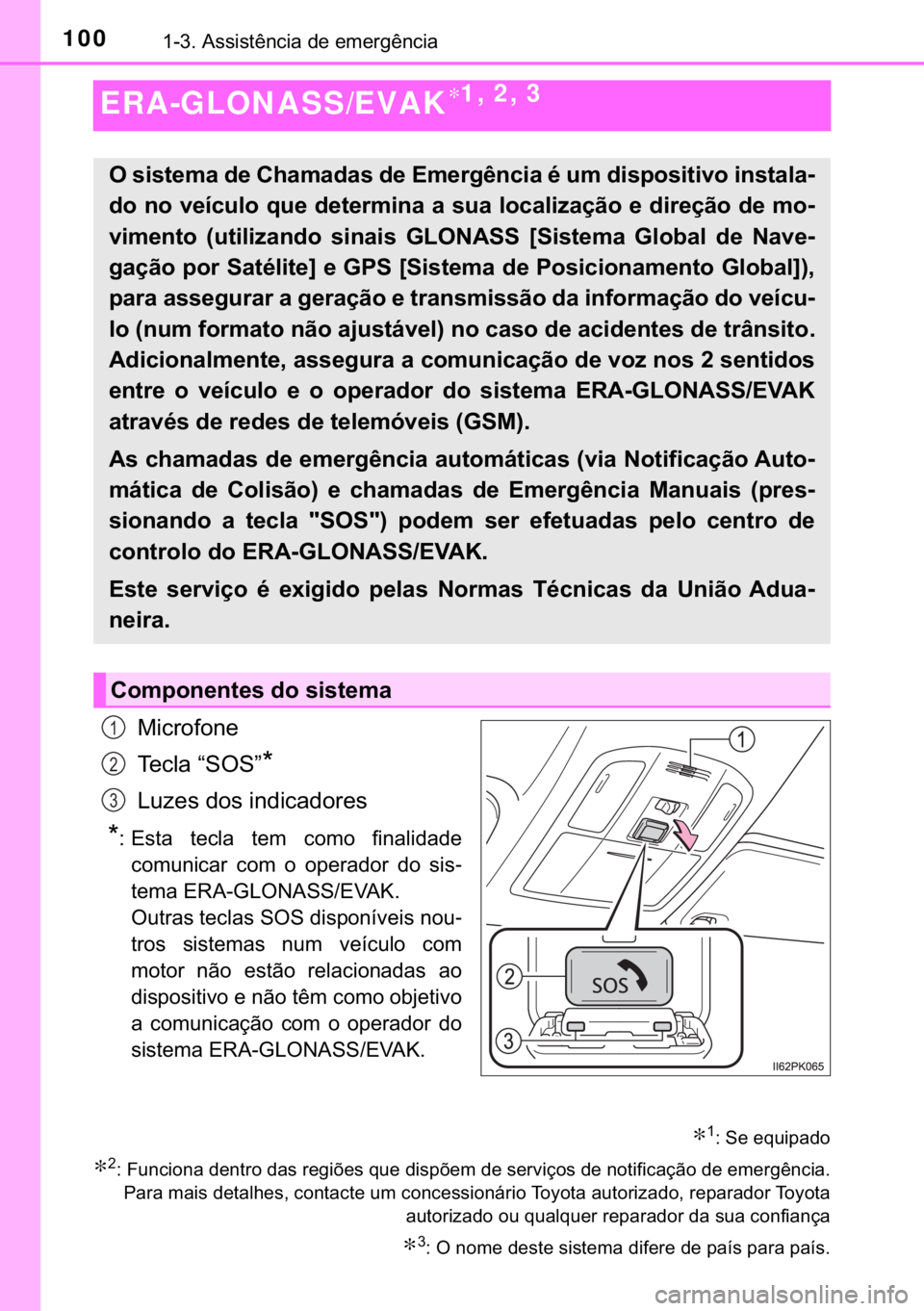TOYOTA HILUX 2020  Manual de utilização (in Portuguese) 
100������$�V�V�L�V�W�r�Q�F�L�D��G�H��H�P�H�U�J�r�Q�F�L�D
ERA-GLONASS/EVAK∗1, 2, 3
�0�L�F�U�R�I�R�Q�H
�7�H�F�O�D��