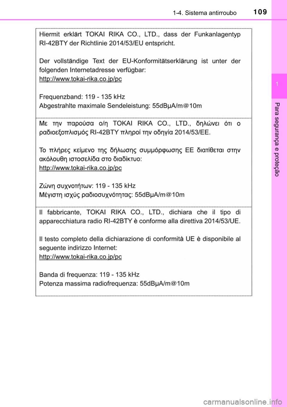 TOYOTA HILUX 2020  Manual de utilização (in Portuguese) 109������6�L�V�W�H�P�D��D�Q�W�L�U�U�R�X�E�R
�
�3�D�U�D��V�H�J�X�U�D�Q�o�D��H��S�U�R�W�H�o�m�R 