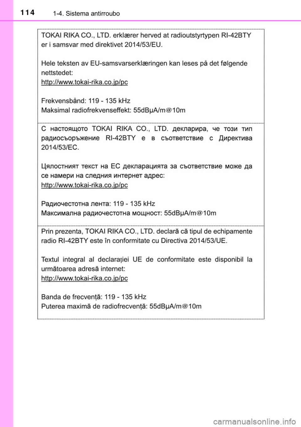 TOYOTA HILUX 2020  Manual de utilização (in Portuguese) 114������6�L�V�W�H�P�D��D�Q�W�L�U�U�R�X�E�R 