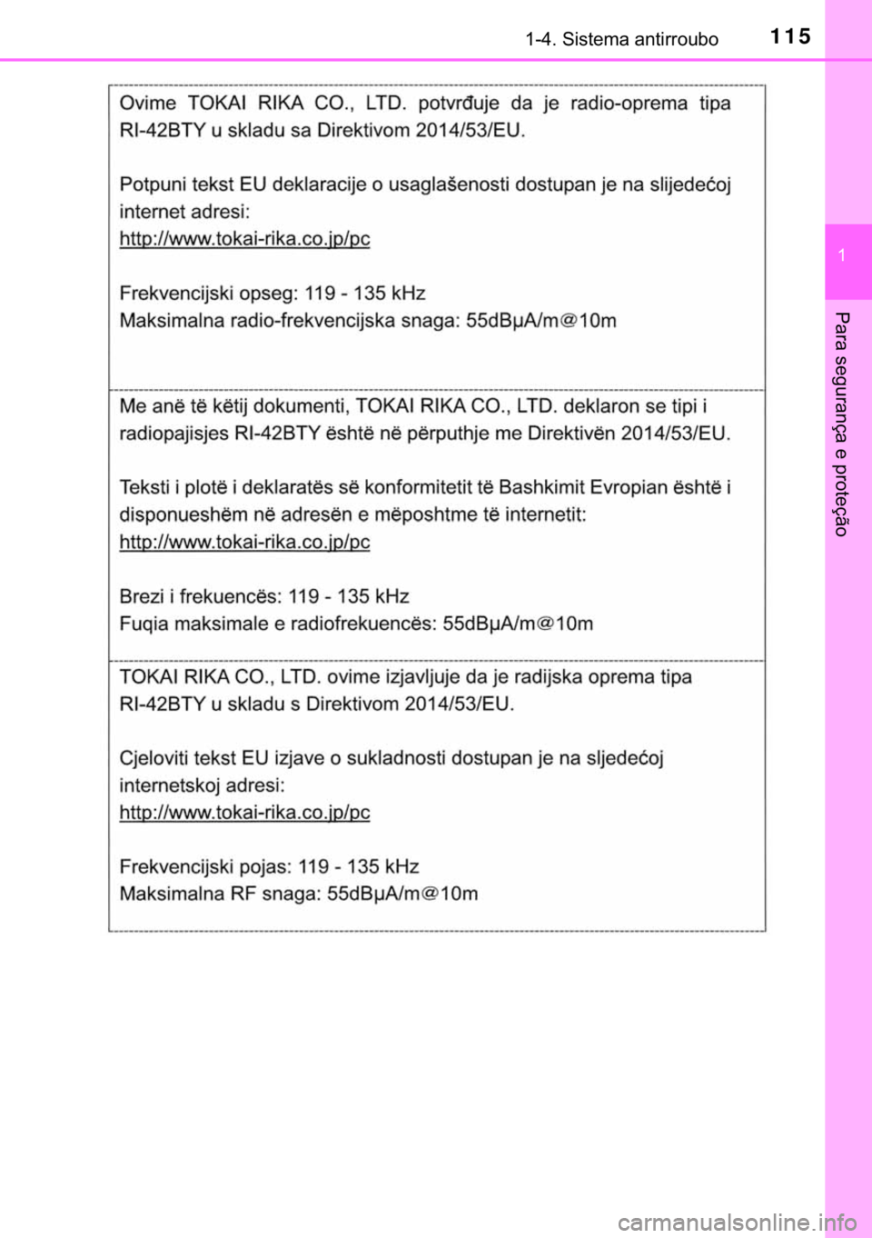 TOYOTA HILUX 2020  Manual de utilização (in Portuguese) 115������6�L�V�W�H�P�D��D�Q�W�L�U�U�R�X�E�R
�
�3�D�U�D��V�H�J�X�U�D�Q�o�D��H��S�U�R�W�H�o�m�R 