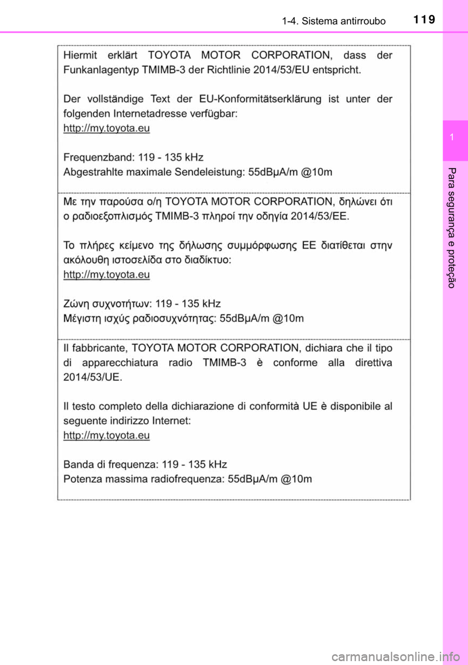 TOYOTA HILUX 2020  Manual de utilização (in Portuguese) 119������6�L�V�W�H�P�D��D�Q�W�L�U�U�R�X�E�R
�
�3�D�U�D��V�H�J�X�U�D�Q�o�D��H��S�U�R�W�H�o�m�R 