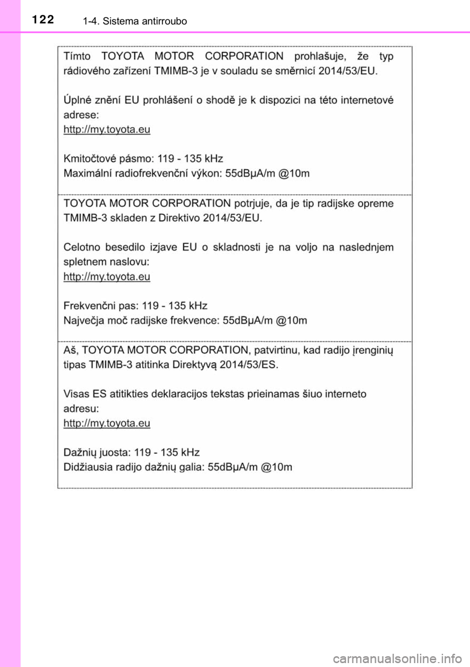 TOYOTA HILUX 2020  Manual de utilização (in Portuguese) 122������6�L�V�W�H�P�D��D�Q�W�L�U�U�R�X�E�R 