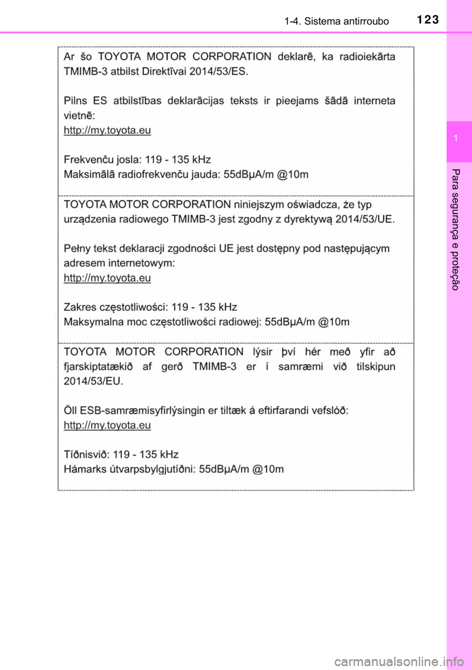 TOYOTA HILUX 2020  Manual de utilização (in Portuguese) 123������6�L�V�W�H�P�D��D�Q�W�L�U�U�R�X�E�R
�
�3�D�U�D��V�H�J�X�U�D�Q�o�D��H��S�U�R�W�H�o�m�R 