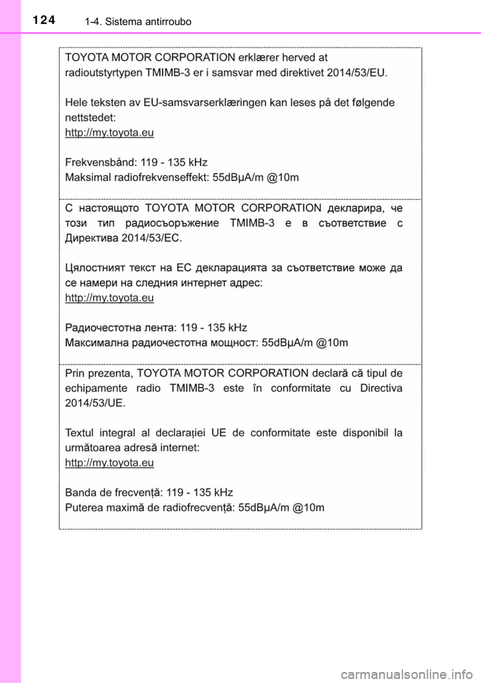 TOYOTA HILUX 2020  Manual de utilização (in Portuguese) 124������6�L�V�W�H�P�D��D�Q�W�L�U�U�R�X�E�R 
