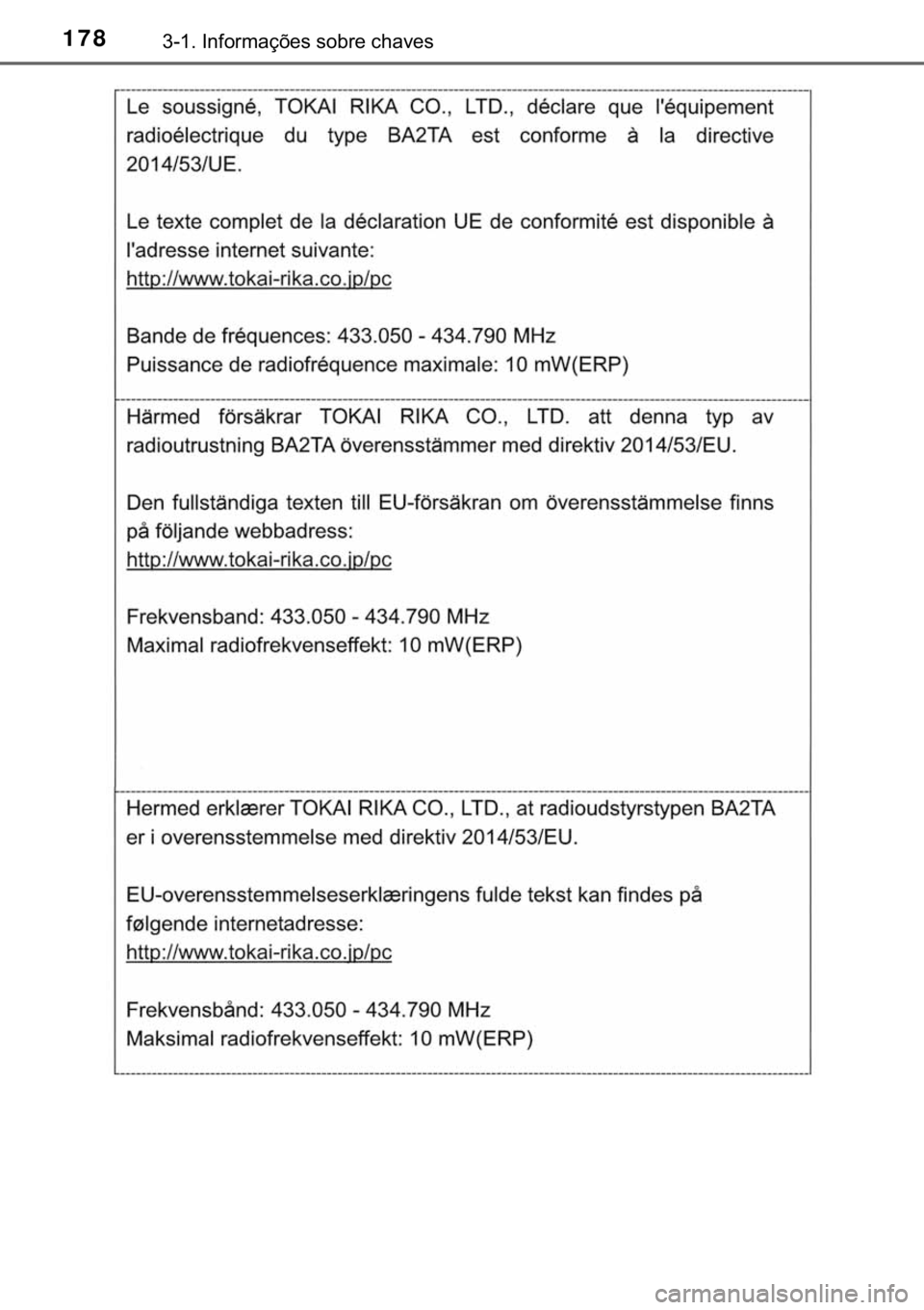 TOYOTA HILUX 2020  Manual de utilização (in Portuguese) 178������,�Q�I�R�U�P�D�o�}�H�V��V�R�E�U�H��F�K�D�Y�H�V 