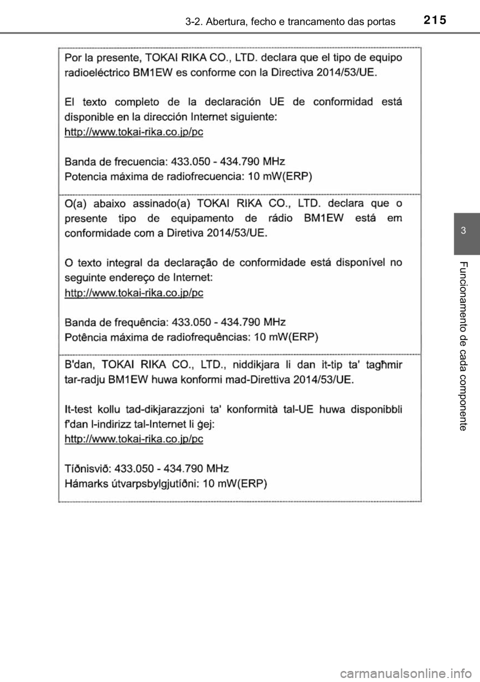TOYOTA HILUX 2020  Manual de utilização (in Portuguese) 215������$�E�H�U�W�X�U�D���I�H�F�K�R��H��W�U�D�Q�F�D�P�H�Q�W�R��G�D�V��S�R�U�W�D�V
�
�)�X�Q�F�L�R�Q�D�P�H�Q�W�R��G�H��F�D�G�D��F�R�P�S�R�Q�H�Q�W�H 