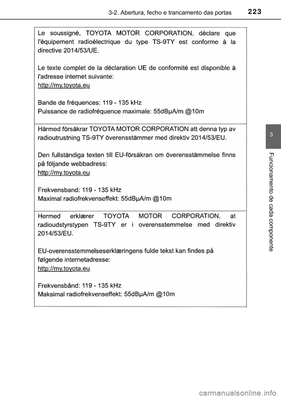 TOYOTA HILUX 2020  Manual de utilização (in Portuguese) 223������$�E�H�U�W�X�U�D���I�H�F�K�R��H��W�U�D�Q�F�D�P�H�Q�W�R��G�D�V��S�R�U�W�D�V
�
�)�X�Q�F�L�R�Q�D�P�H�Q�W�R��G�H��F�D�G�D��F�R�P�S�R�Q�H�Q�W�H 