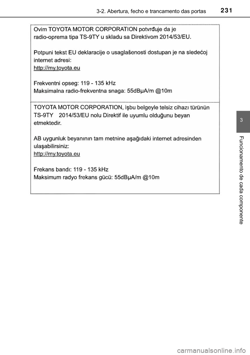 TOYOTA HILUX 2020  Manual de utilização (in Portuguese) 231������$�E�H�U�W�X�U�D���I�H�F�K�R��H��W�U�D�Q�F�D�P�H�Q�W�R��G�D�V��S�R�U�W�D�V
�
�)�X�Q�F�L�R�Q�D�P�H�Q�W�R��G�H��F�D�G�D��F�R�P�S�R�Q�H�Q�W�H 