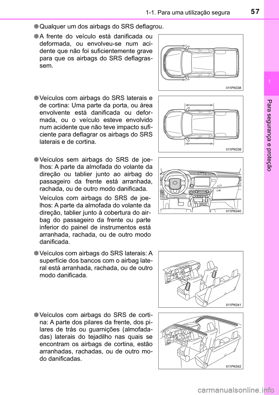 TOYOTA HILUX 2020  Manual de utilização (in Portuguese) 57������3�D�U�D��X�P�D��X�W�L�O�L�]�D�o�m�R��V�H�J�X�U�D
�
�3�D�U�D��V�H�J�X�U�D�Q�o�D��H��S�U�R�W�H�o�m�R
●�4�X�D�O�T�X�H�U��X�P��G�R�V��D�L�U�E�D�J�V��G�R��6�5�6��G�H�I�O�D�J�U�R