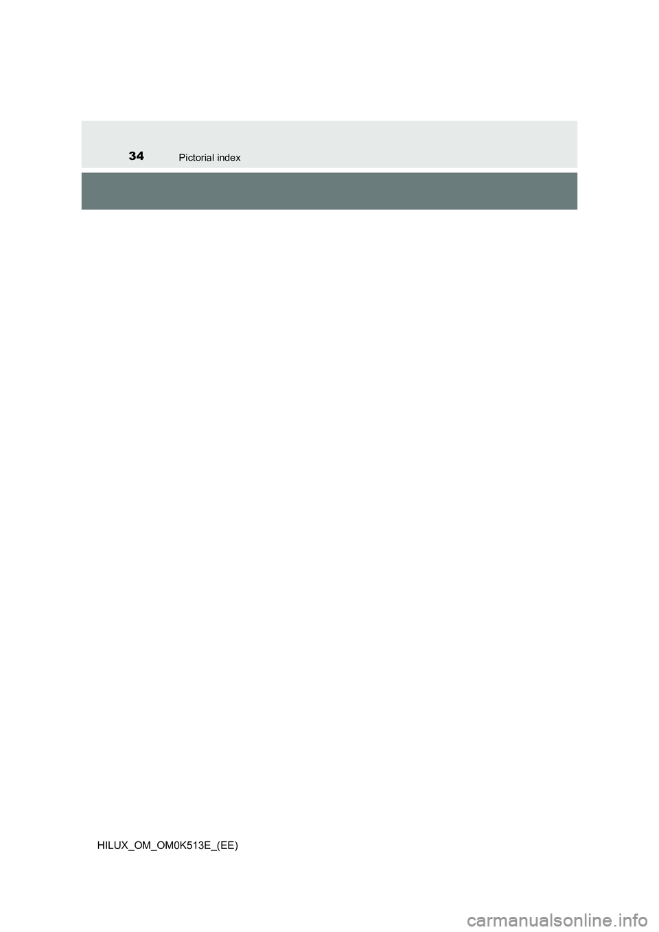 TOYOTA HILUX 2021   (in English) Owners Guide 34Pictorial index
HILUX_OM_OM0K513E_(EE) 