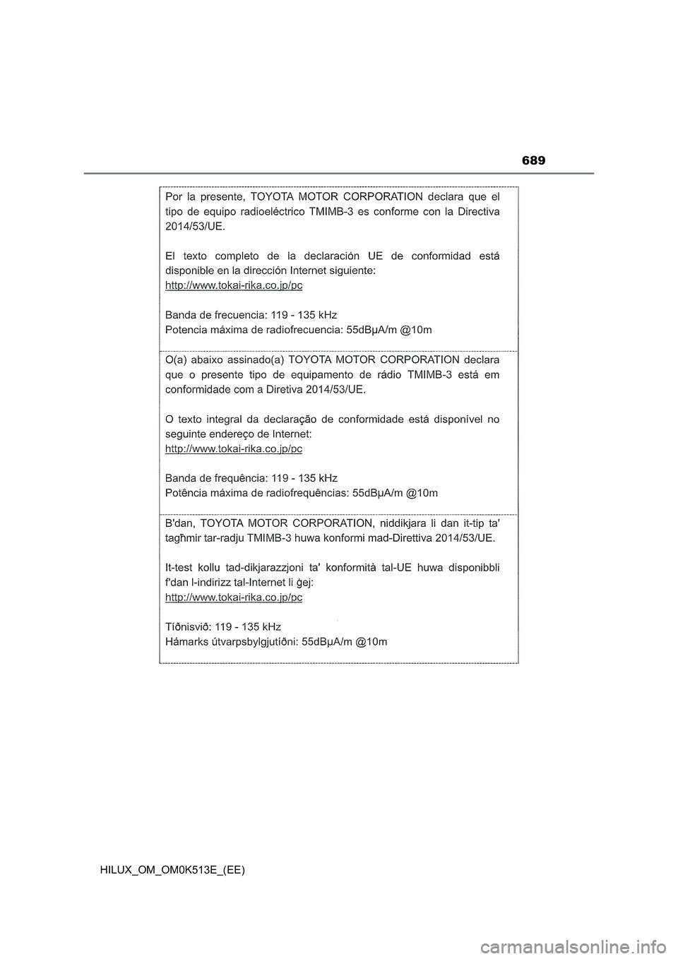 TOYOTA HILUX 2021  Owners Manual (in English) 689
HILUX_OM_OM0K513E_(EE) 