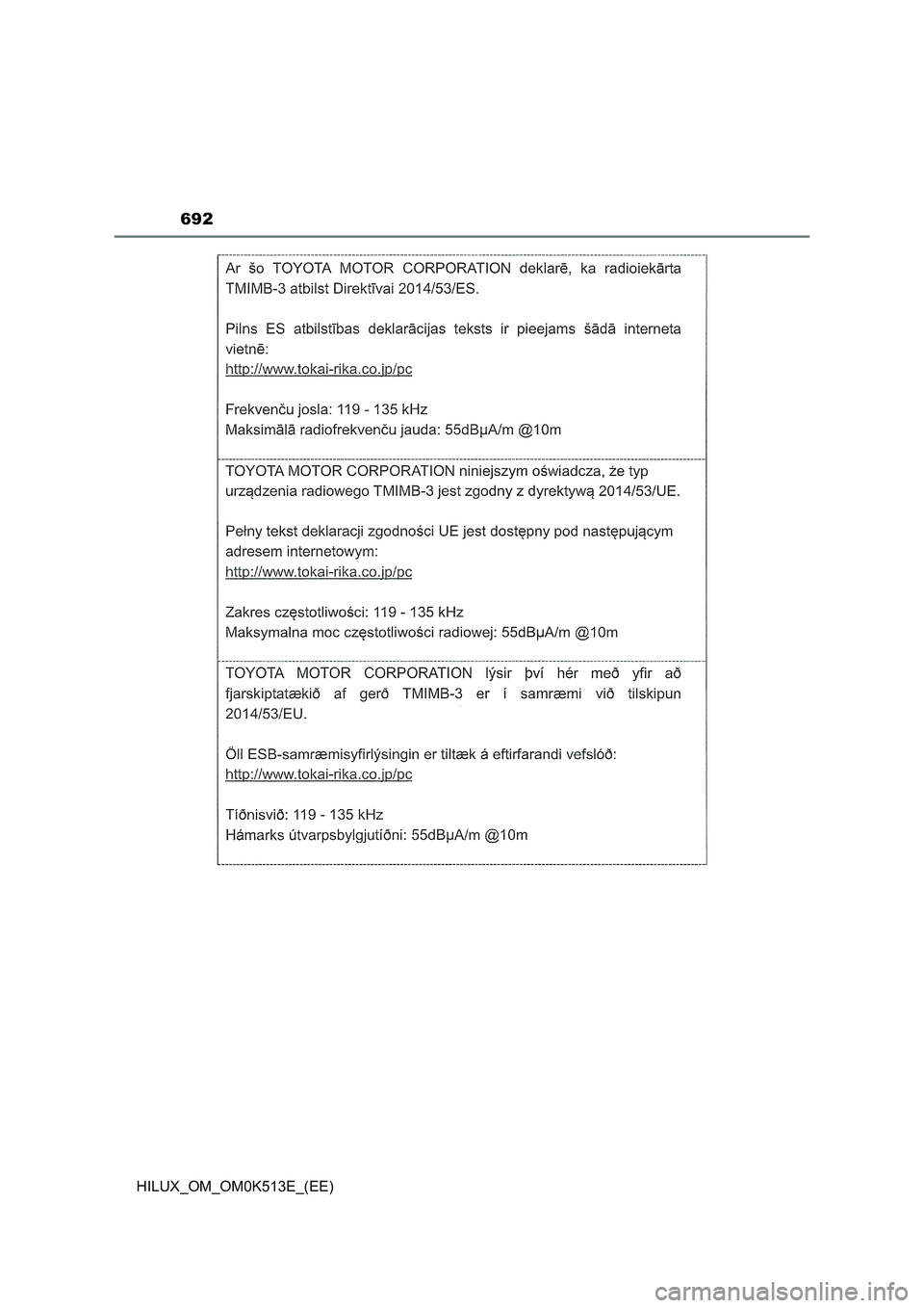TOYOTA HILUX 2021  Owners Manual (in English) 692
HILUX_OM_OM0K513E_(EE) 