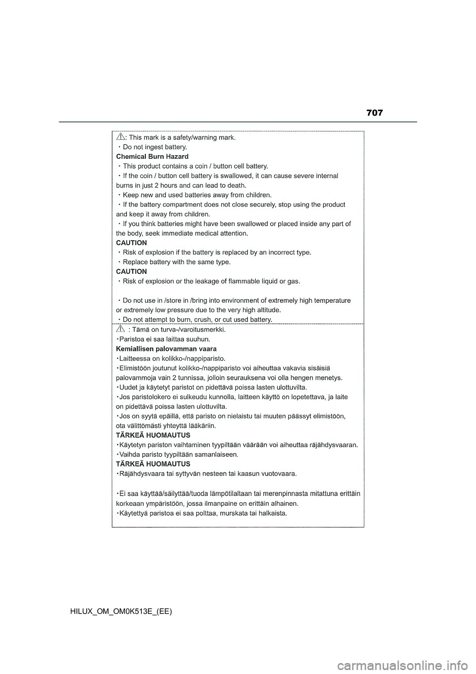 TOYOTA HILUX 2021  Owners Manual (in English) 707
HILUX_OM_OM0K513E_(EE) 