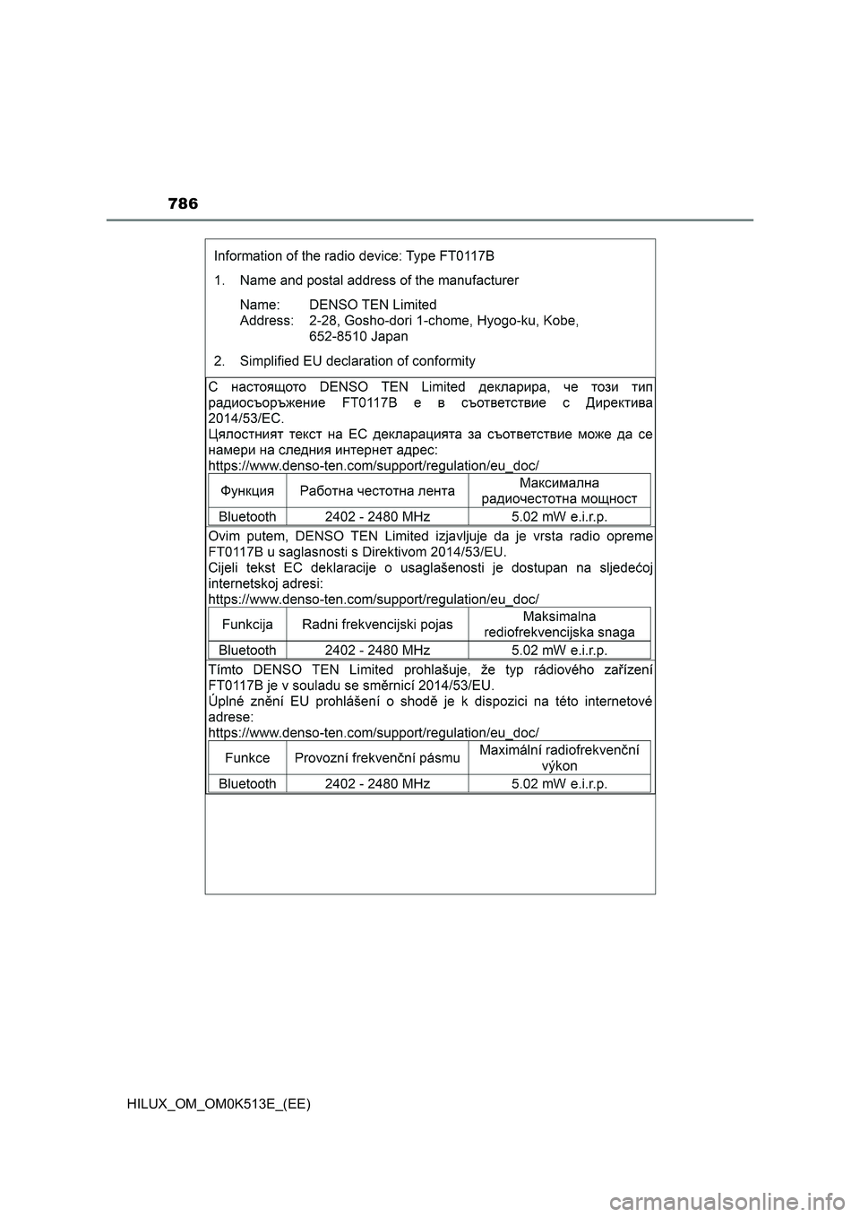 TOYOTA HILUX 2021 Owners Manual (in English) 786
HILUX_OM_OM0K513E_(EE) TOYOTA HILUX 2021 Owners Manual (in English) 786
HILUX_OM_OM0K513E_(EE)