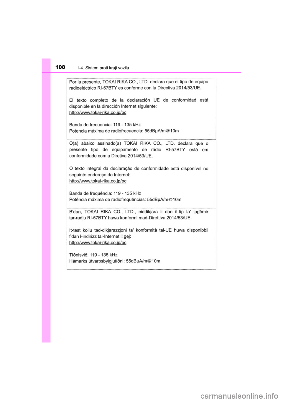 TOYOTA HILUX 2021  Navodila Za Uporabo (in Slovenian) 1081-4. Sistem proti kraji vozila
HILUX_OM_OM0K641E_(EE)
HILUX_OM_OM0K641E_(EE).book  Page 108  Thursday, April 8, 2021  5:29 PM 