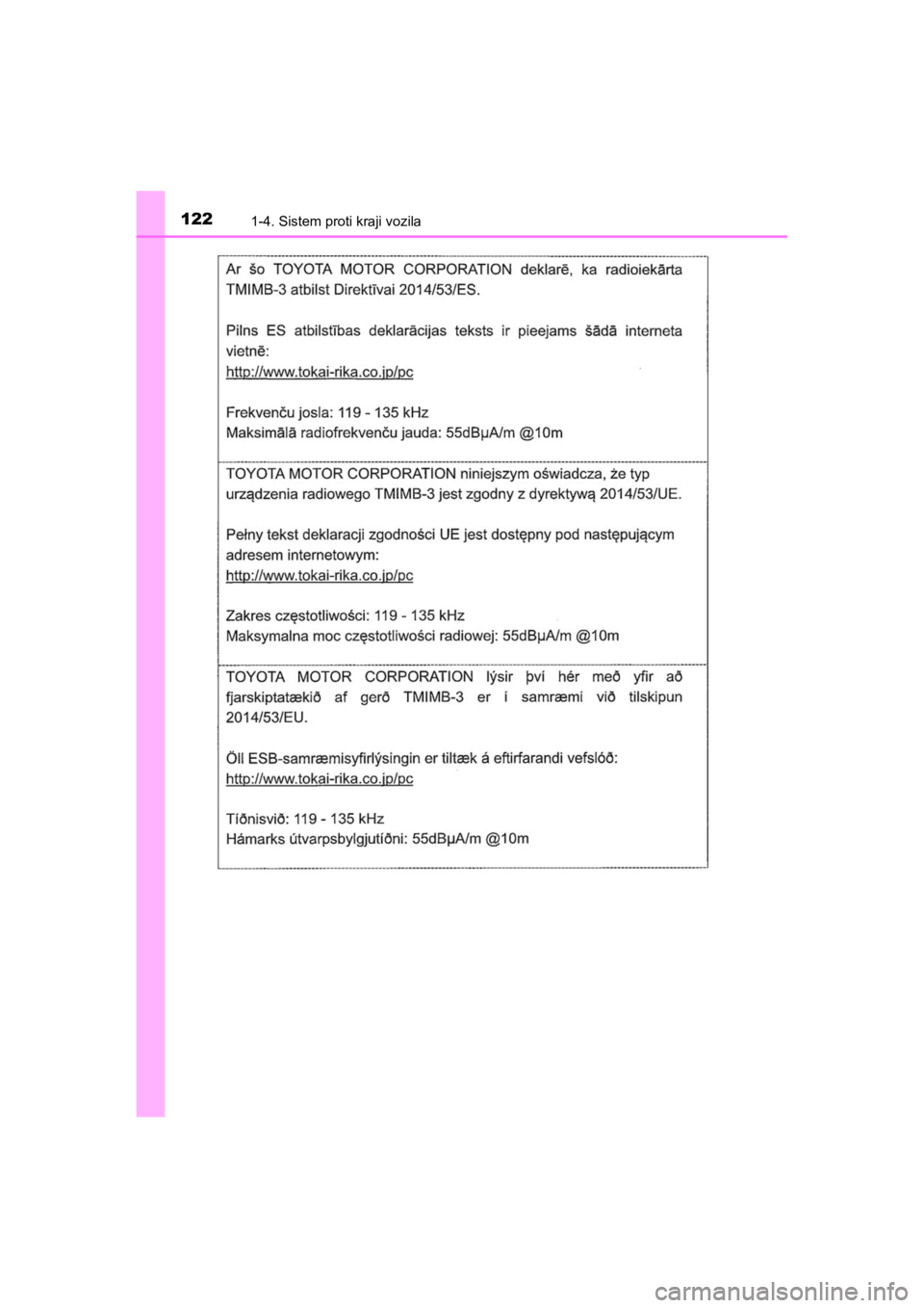 TOYOTA HILUX 2021  Navodila Za Uporabo (in Slovenian) 1221-4. Sistem proti kraji vozila
HILUX_OM_OM0K641E_(EE)
HILUX_OM_OM0K641E_(EE).book  Page 122  Thursday, April 8, 2021  5:29 PM 
