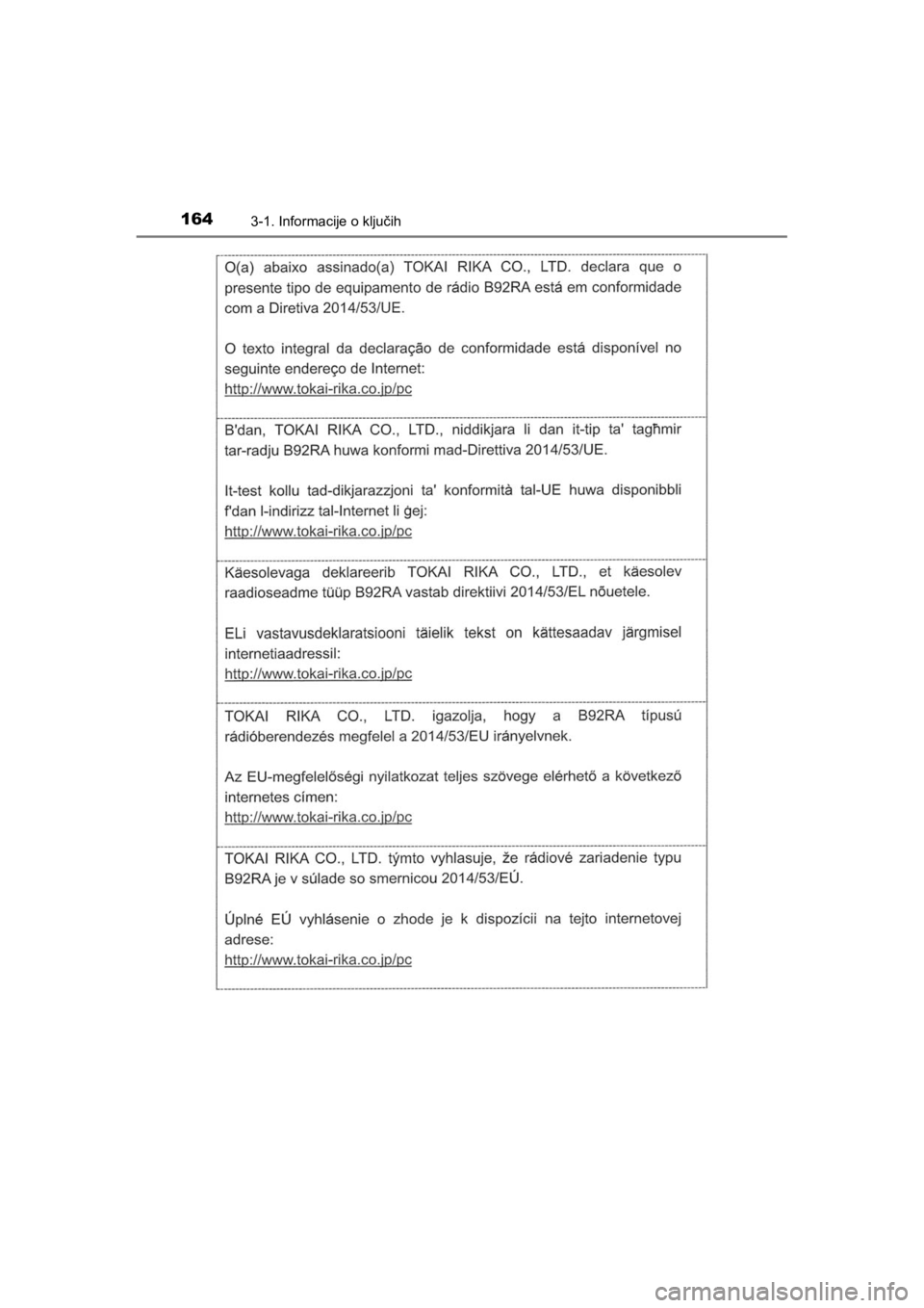 TOYOTA HILUX 2021  Navodila Za Uporabo (in Slovenian) 1643-1. Informacije o ključih
HILUX_OM_OM0K641E_(EE)
HILUX_OM_OM0K641E_(EE).book  Page 164  Thursday, April 8, 2021  5:29 PM 