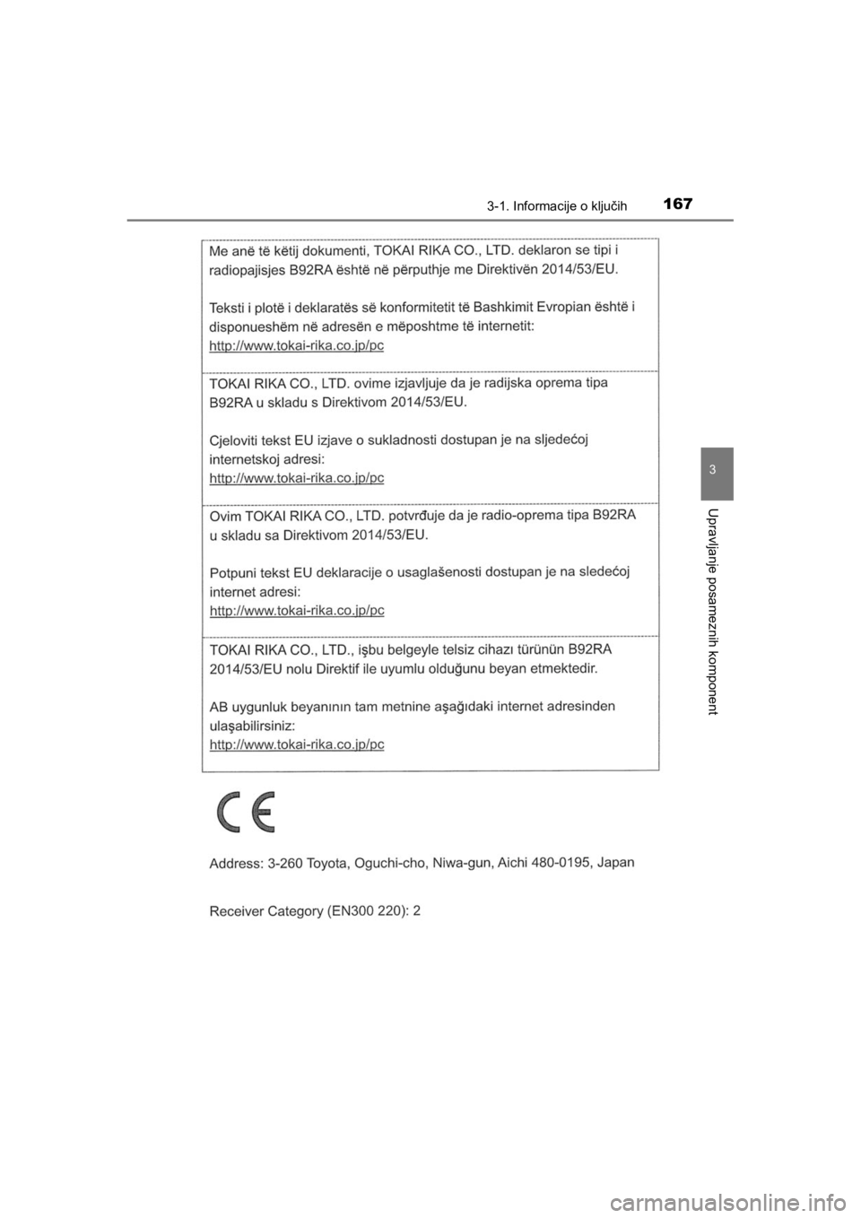 TOYOTA HILUX 2021  Navodila Za Uporabo (in Slovenian) 1673-1. Informacije o ključih
3
Upravljanje posameznih komponent
HILUX_OM_OM0K641E_(EE)
HILUX_OM_OM0K641E_(EE).book  Page 167  Thursday, April 8, 2021  5:29 PM 