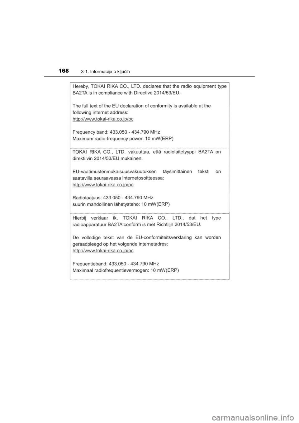 TOYOTA HILUX 2021  Navodila Za Uporabo (in Slovenian) 1683-1. Informacije o ključih
HILUX_OM_OM0K641E_(EE)
HILUX_OM_OM0K641E_(EE).book  Page 168  Thursday, April 8, 2021  5:29 PM 