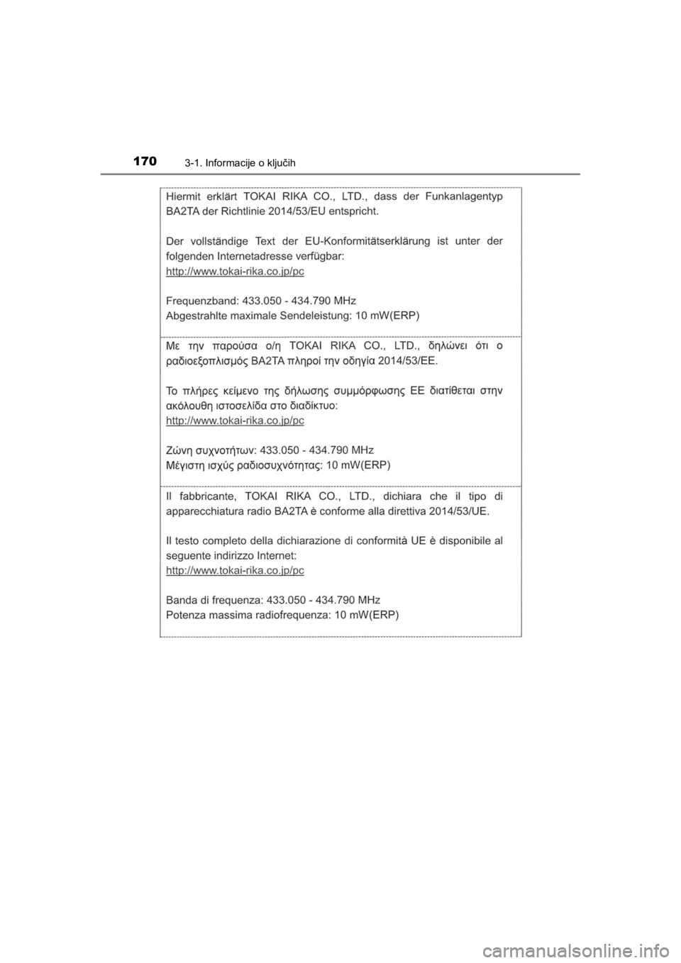 TOYOTA HILUX 2021  Navodila Za Uporabo (in Slovenian) 1703-1. Informacije o ključih
HILUX_OM_OM0K641E_(EE)
HILUX_OM_OM0K641E_(EE).book  Page 170  Thursday, April 8, 2021  5:29 PM 