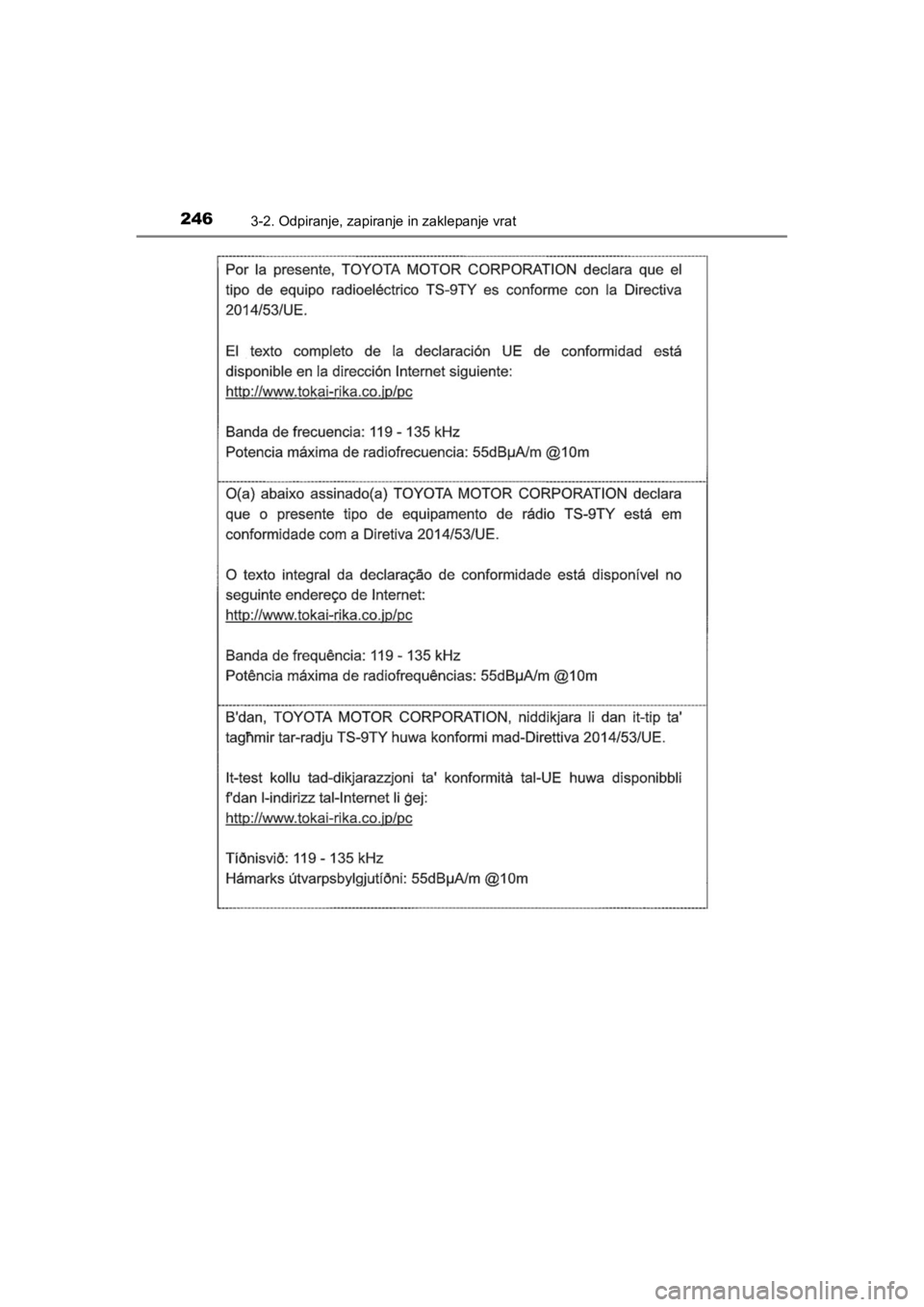 TOYOTA HILUX 2021  Navodila Za Uporabo (in Slovenian) 2463-2. Odpiranje, zapiranje in zaklepanje vrat
HILUX_OM_OM0K641E_(EE)
HILUX_OM_OM0K641E_(EE).book  Page 246  Thursday, April 8, 2021  5:29 PM 