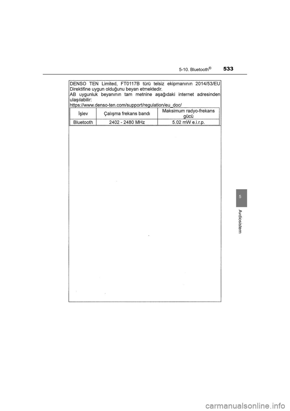 TOYOTA HILUX 2021 Navodila Za Uporabo (in Slovenian) 5335-10. Bluetooth®
5
Avdiosistem
HILUX_OM_OM0K641E_(EE)
HILUX_OM_OM0K641E_(EE).book Page 533 Thursday, April 8, 2021 5:29 PM TOYOTA HILUX 2021 Navodila Za Uporabo (in Slovenian) 5335-10. Bluetooth®
5
Avdiosistem
HILUX_OM_OM0K641E_(EE)
HILUX_OM_OM0K641E_(EE).book Page 533 Thursday, April 8, 2021 5:29 PM