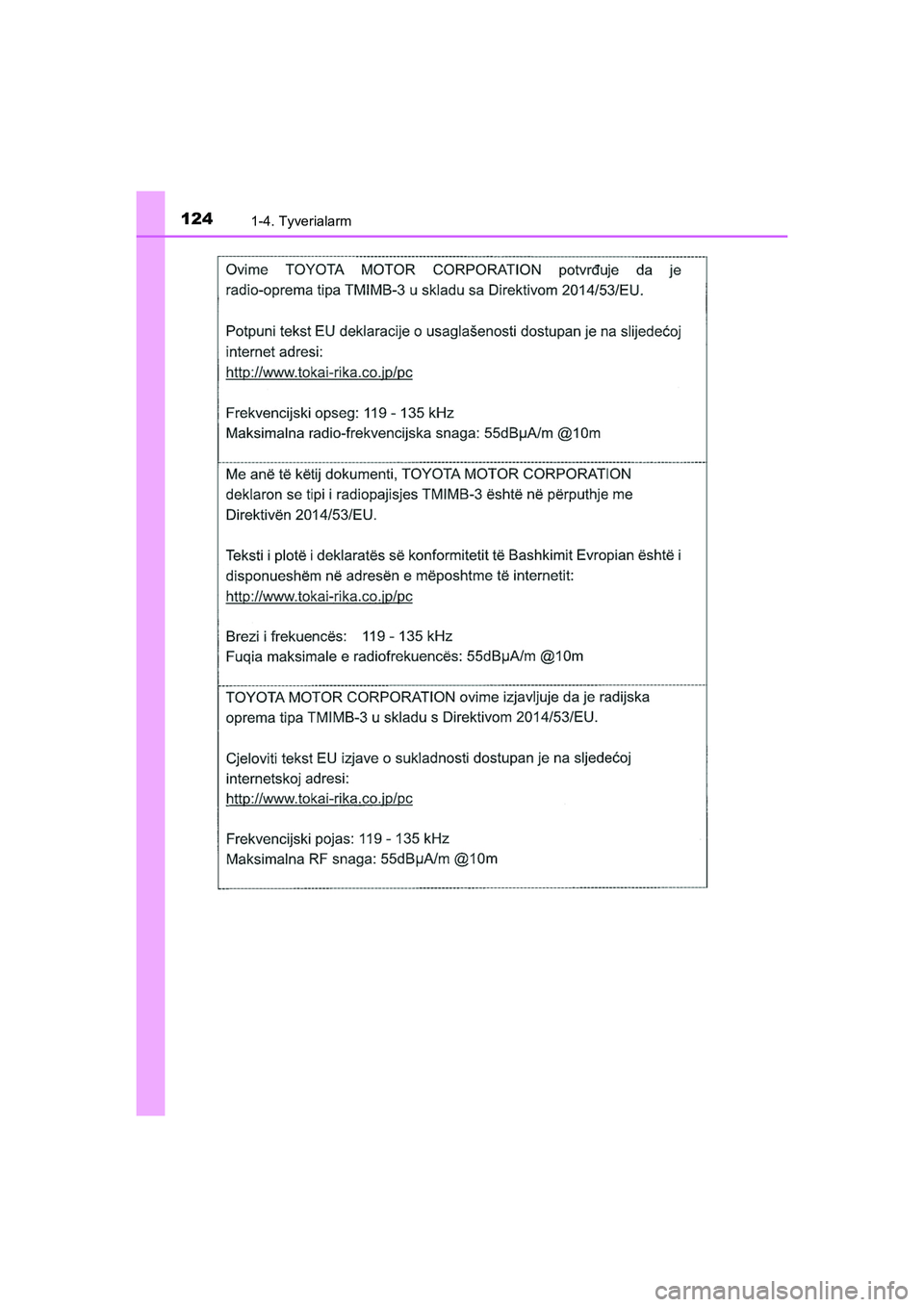 TOYOTA HILUX 2021  Brugsanvisning (in Danish) 1241-4. Tyverialarm
HILUX OM0K641DK
OM0K641DK.book  Page 124  Monday, February 22, 2021  1:35 PM 