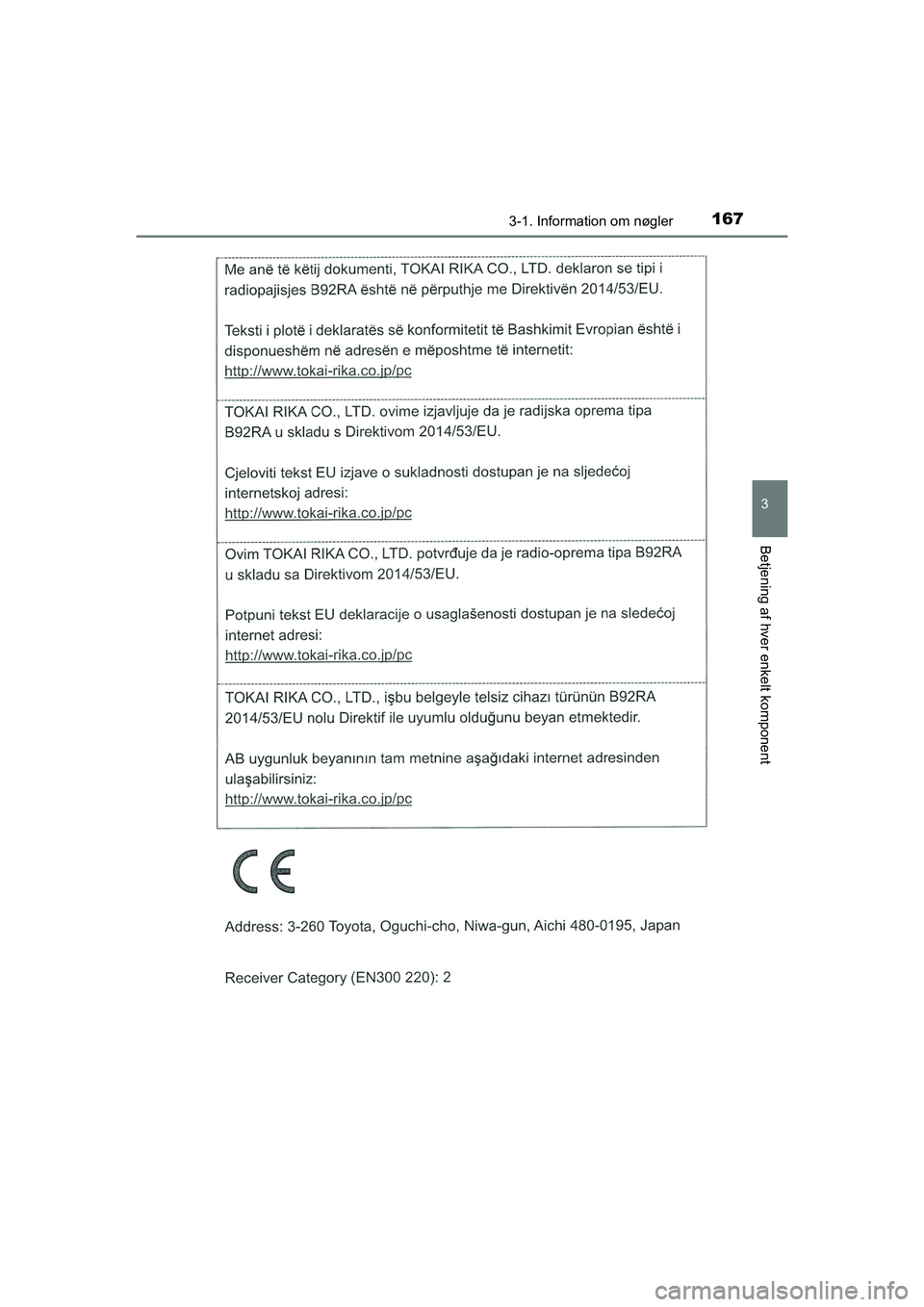 TOYOTA HILUX 2021  Brugsanvisning (in Danish) 1673-1. Information om nøgler
3
Betjening af hver enkelt komponent
HILUX OM0K641DK
OM0K641DK.book  Page 167  Monday, February 22, 2021  1:35 PM 