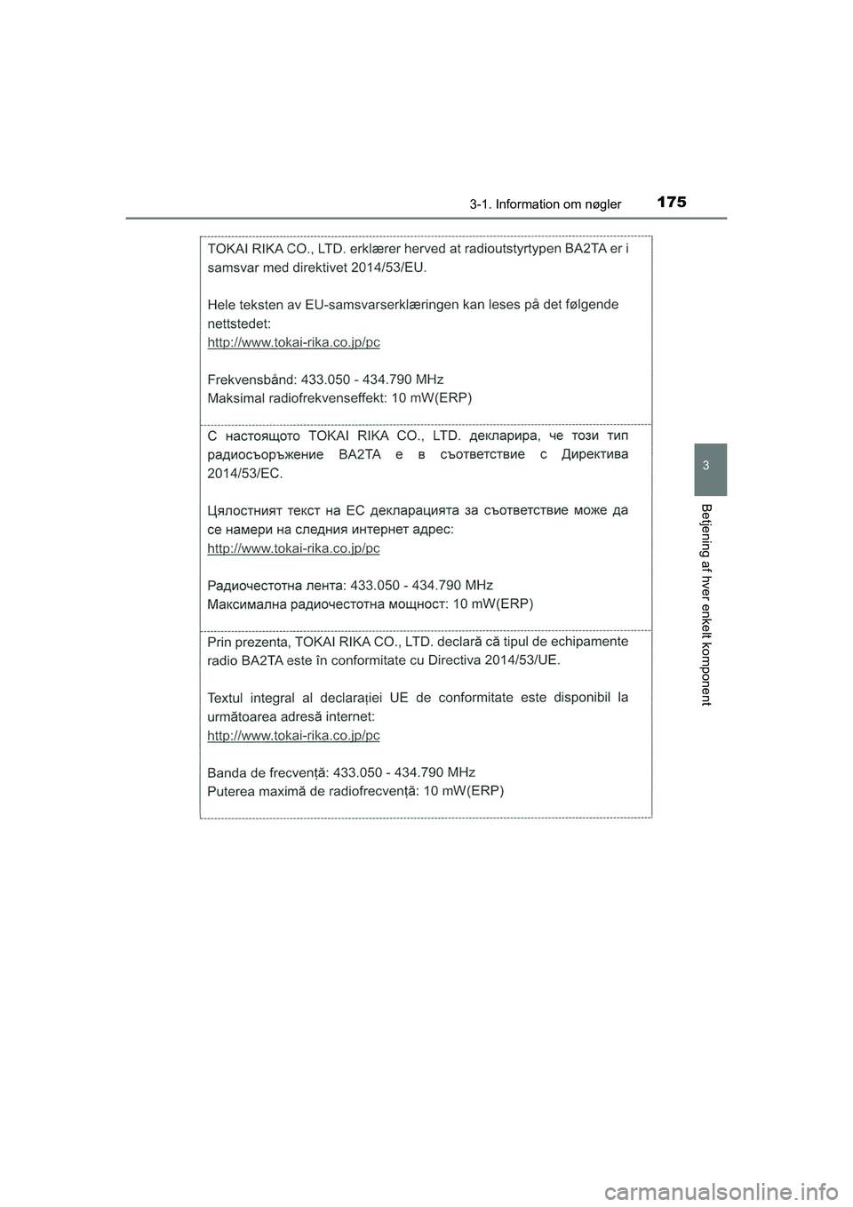 TOYOTA HILUX 2021  Brugsanvisning (in Danish) 1753-1. Information om nøgler
3
Betjening af hver enkelt komponent
HILUX OM0K641DK
OM0K641DK.book  Page 175  Monday, February 22, 2021  1:35 PM 