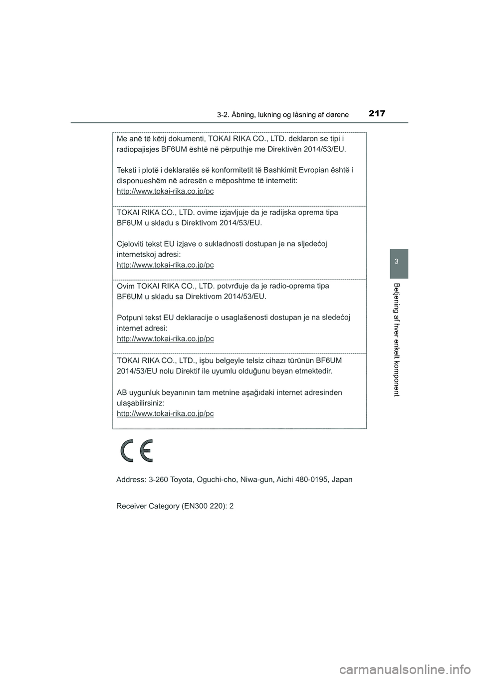 TOYOTA HILUX 2021  Brugsanvisning (in Danish) 2173-2. Åbning, lukning og låsning af dørene
3
Betjening af hver enkelt komponent
HILUX OM0K641DK
OM0K641DK.book  Page 217  Monday, February 22, 2021  1:35 PM 