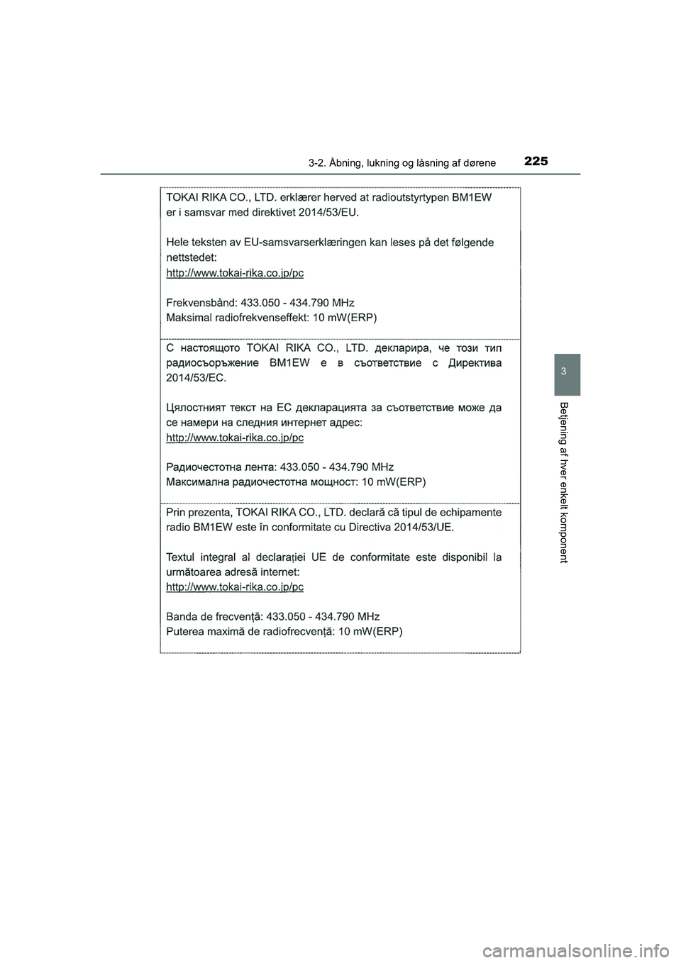 TOYOTA HILUX 2021  Brugsanvisning (in Danish) 2253-2. Åbning, lukning og låsning af dørene
3
Betjening af hver enkelt komponent
HILUX OM0K641DK
OM0K641DK.book  Page 225  Monday, February 22, 2021  1:35 PM 
