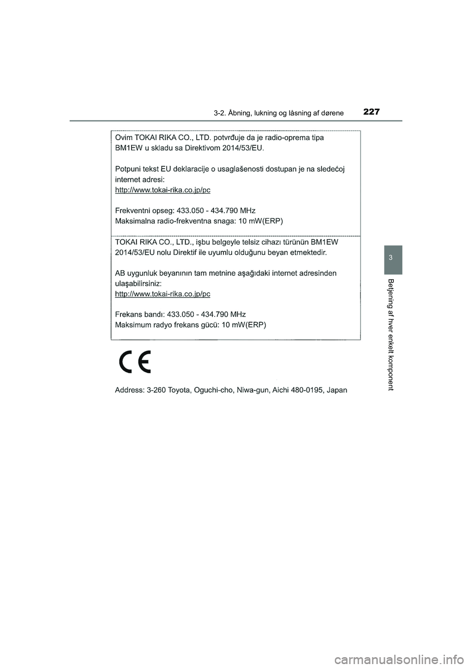 TOYOTA HILUX 2021  Brugsanvisning (in Danish) 2273-2. Åbning, lukning og låsning af dørene
3
Betjening af hver enkelt komponent
HILUX OM0K641DK
OM0K641DK.book  Page 227  Monday, February 22, 2021  1:35 PM 