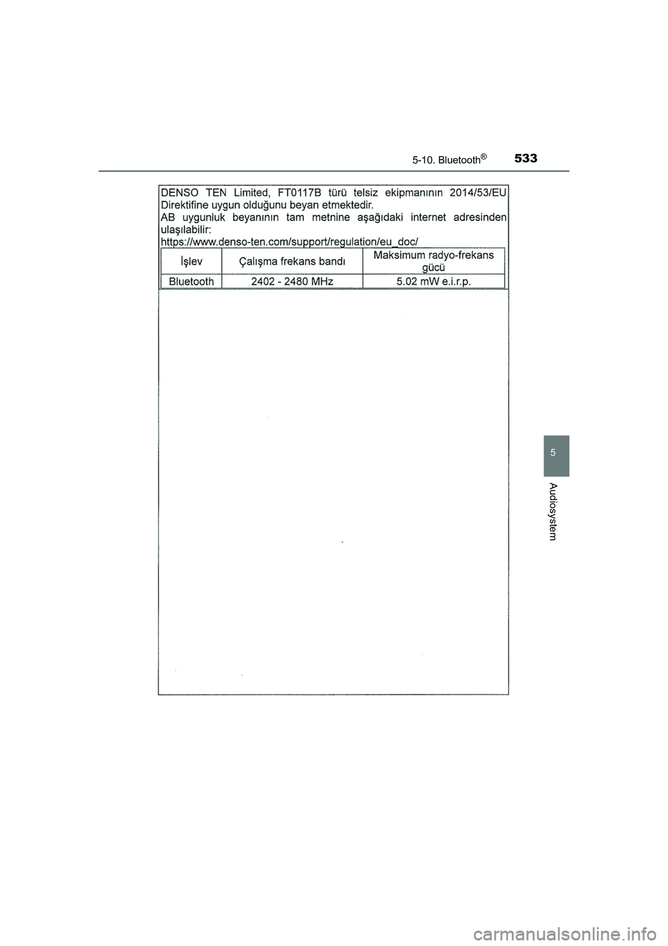 TOYOTA HILUX 2021  Brugsanvisning (in Danish) 5335-10. Bluetooth®
5
Audiosystem
HILUX OM0K641DK
OM0K641DK.book  Page 533  Monday, February 22, 2021  1:35 PM 