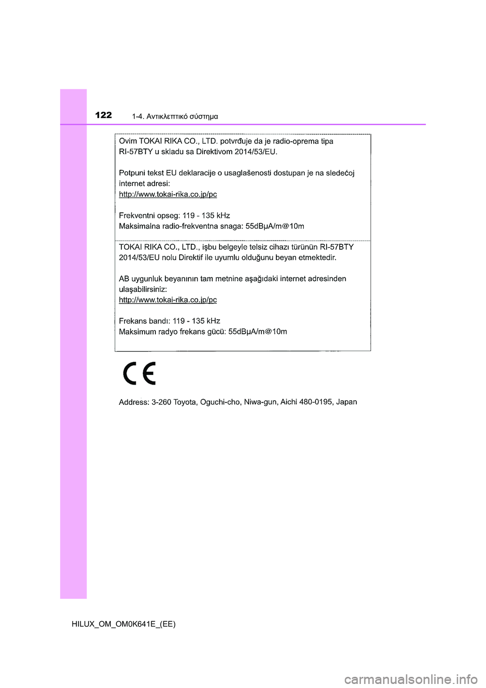 TOYOTA HILUX 2021  ΟΔΗΓΌΣ ΧΡΉΣΗΣ (in Greek) 1221-4. Αντικλεπτικό σύστημα
HILUX_OM_OM0K641E_(EE) 