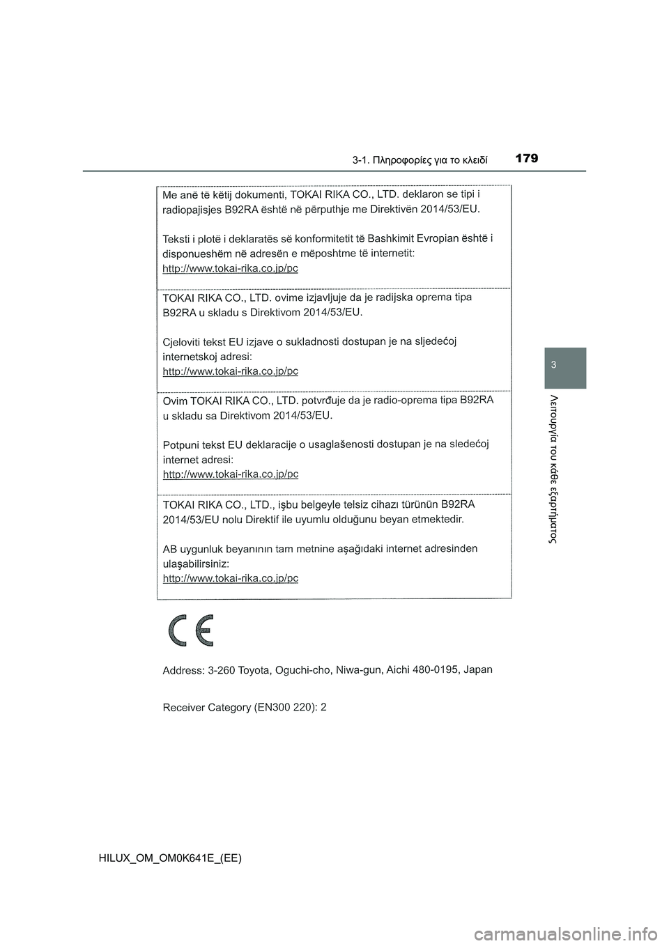 TOYOTA HILUX 2021  ΟΔΗΓΌΣ ΧΡΉΣΗΣ (in Greek) 1793-1. Πληροφορίες για το κλειδί
3
Λειτουργία του κάθε εξαρτήματος
HILUX_OM_OM0K641E_(EE) 