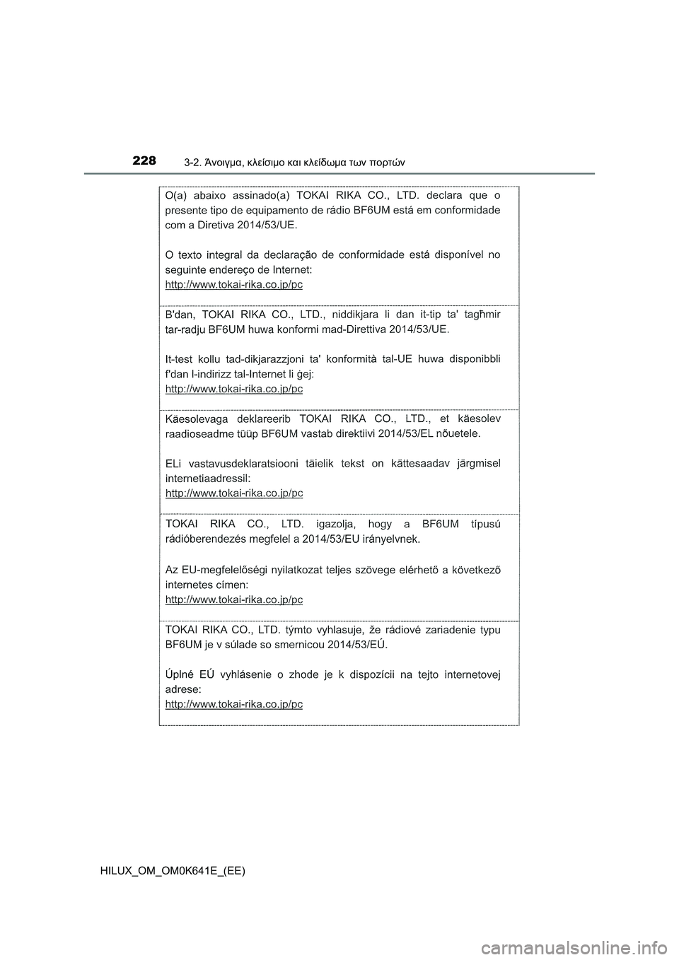TOYOTA HILUX 2021  ΟΔΗΓΌΣ ΧΡΉΣΗΣ (in Greek) 2283-2. Άνοιγμα, κλείσιμο και κλείδωμα των πορτών
HILUX_OM_OM0K641E_(EE) 