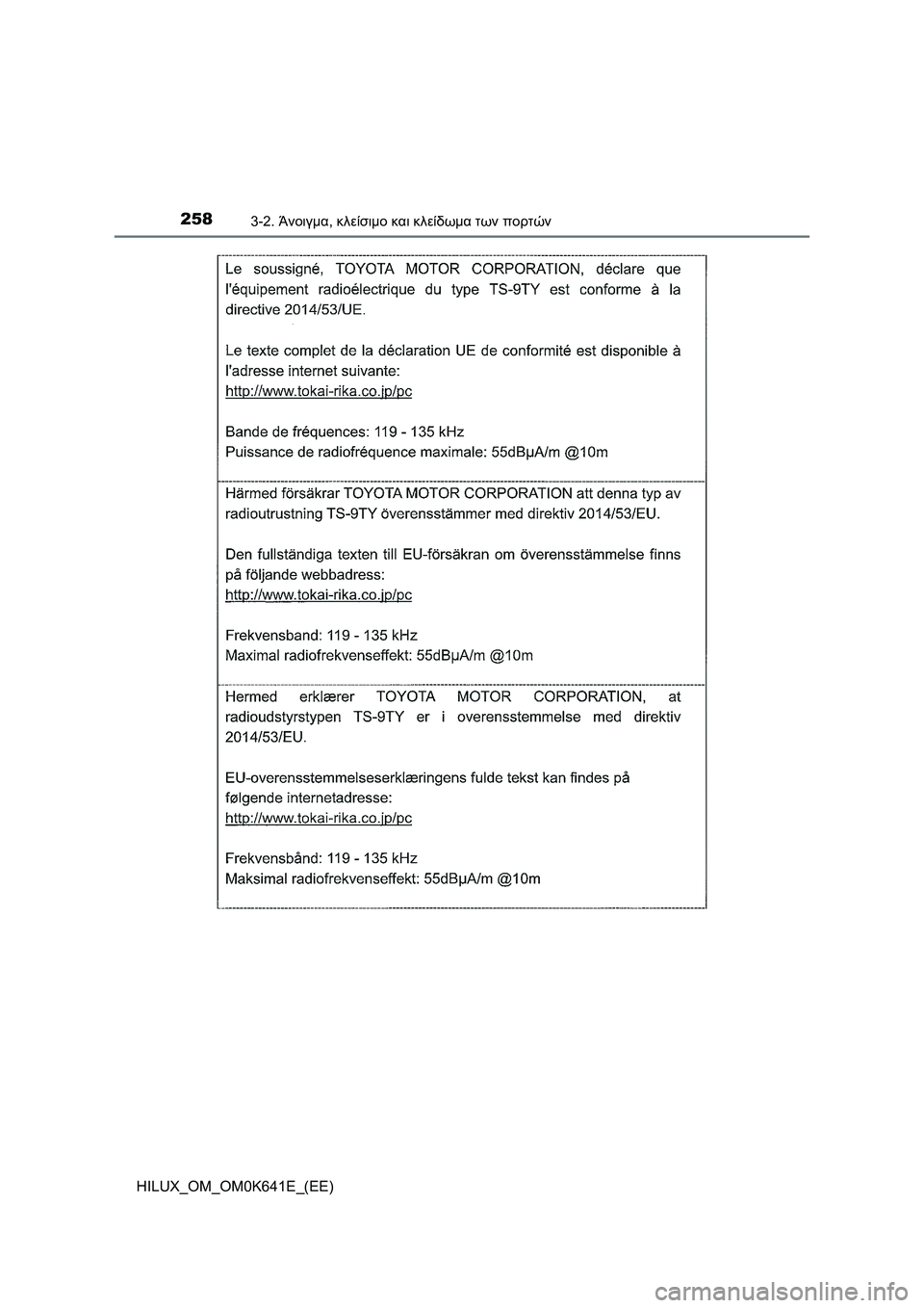 TOYOTA HILUX 2021  ΟΔΗΓΌΣ ΧΡΉΣΗΣ (in Greek) 2583-2. Άνοιγμα, κλείσιμο και κλείδωμα των πορτών
HILUX_OM_OM0K641E_(EE) 
