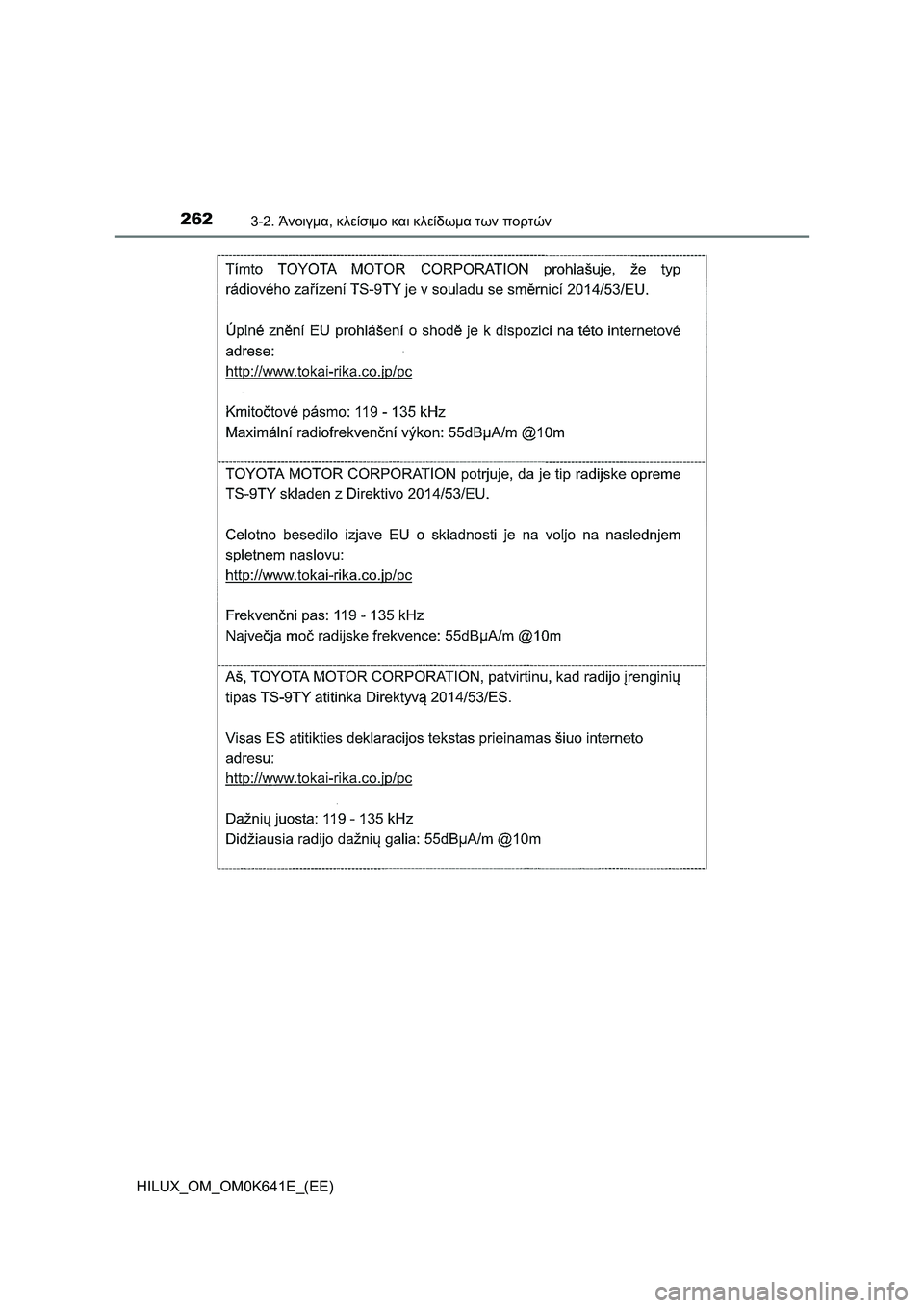TOYOTA HILUX 2021  ΟΔΗΓΌΣ ΧΡΉΣΗΣ (in Greek) 2623-2. Άνοιγμα, κλείσιμο και κλείδωμα των πορτών
HILUX_OM_OM0K641E_(EE) 