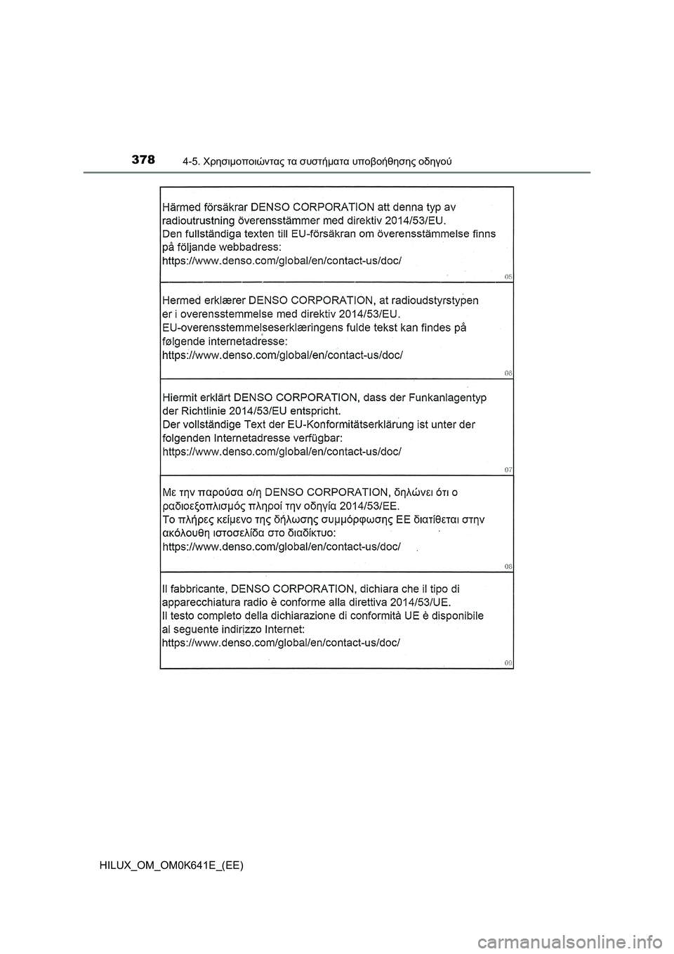 TOYOTA HILUX 2021  ΟΔΗΓΌΣ ΧΡΉΣΗΣ (in Greek) 3784-5. Χρησιμοποιώντας τα συστήματα υποβοήθησης οδηγού
HILUX_OM_OM0K641E_(EE) 