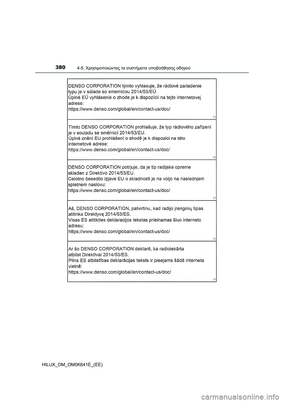 TOYOTA HILUX 2021  ΟΔΗΓΌΣ ΧΡΉΣΗΣ (in Greek) 3804-5. Χρησιμοποιώντας τα συστήματα υποβοήθησης οδηγού
HILUX_OM_OM0K641E_(EE) 