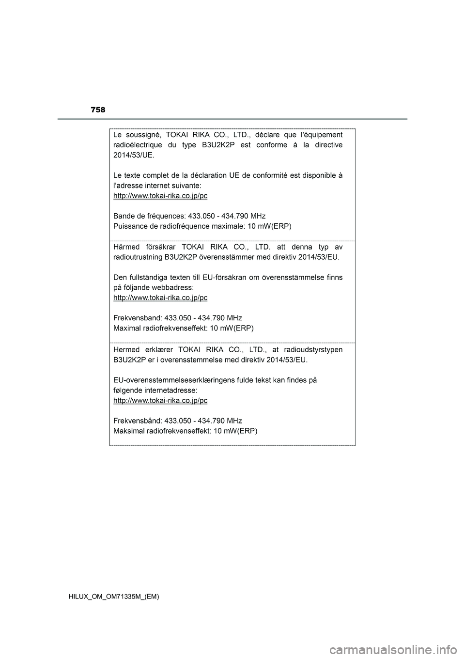 TOYOTA HILUX 2021  Betriebsanleitungen (in German) 758
HILUX_OM_OM71335M_(EM) 