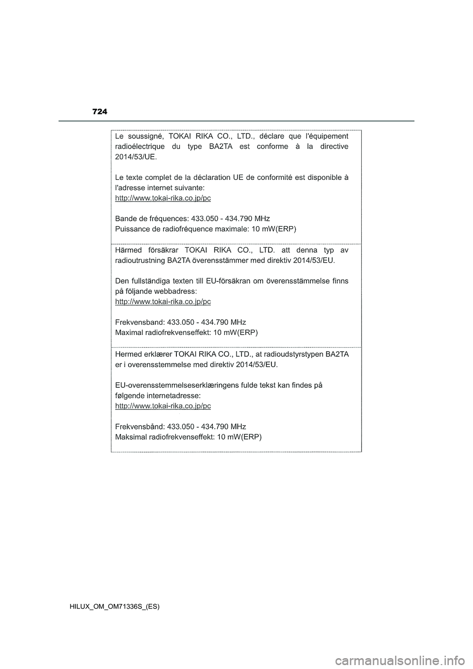 TOYOTA HILUX 2021  Manuale de Empleo (in Spanish) 724
HILUX_OM_OM71336S_(ES) 