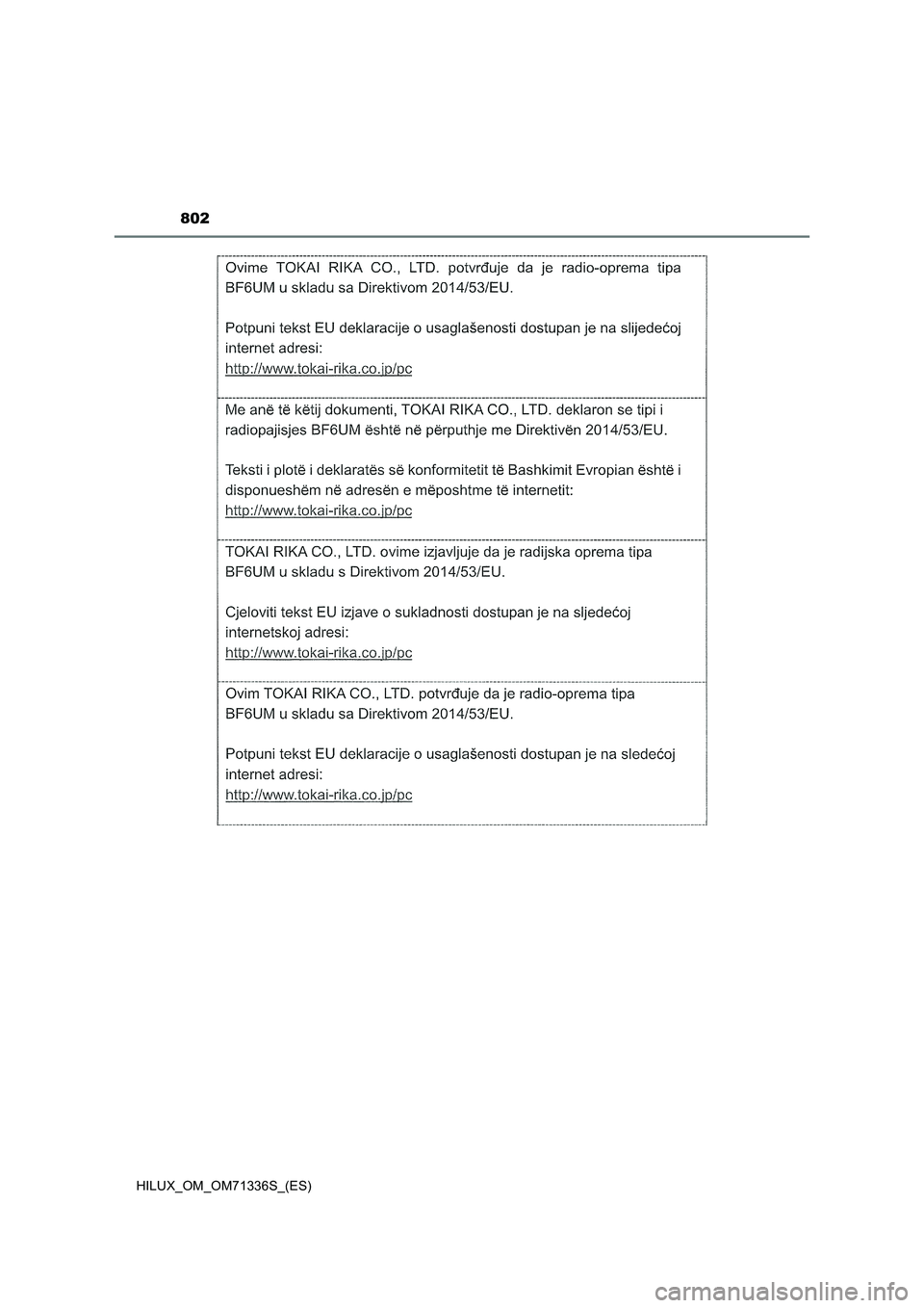 TOYOTA HILUX 2021  Manuale de Empleo (in Spanish) 802
HILUX_OM_OM71336S_(ES) 