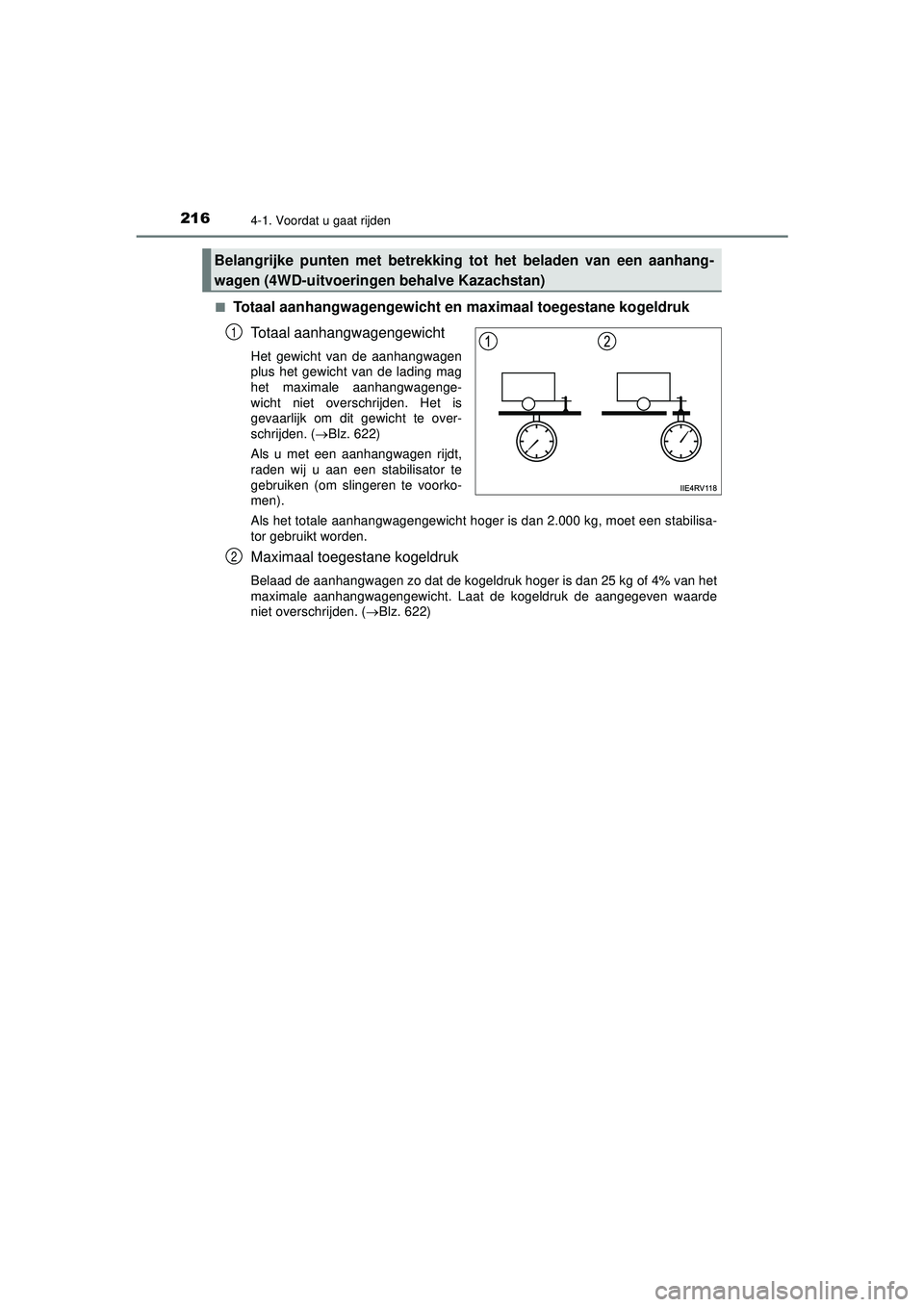 TOYOTA HILUX 2021 Instructieboekje (in Dutch) 2164-1. Voordat u gaat rijden
HILUX_OM_OM0K513E_(EE)■
Totaal aanhangwagengewicht en
maximaal toegestane kogeldruk
Totaal aanhangwagengewicht
Het gewicht van de aanhangwagen
plus het gewicht van de TOYOTA HILUX 2021 Instructieboekje (in Dutch) 2164-1. Voordat u gaat rijden
HILUX_OM_OM0K513E_(EE)■
Totaal aanhangwagengewicht en
maximaal toegestane kogeldruk
Totaal aanhangwagengewicht
Het gewicht van de aanhangwagen
plus het gewicht van de