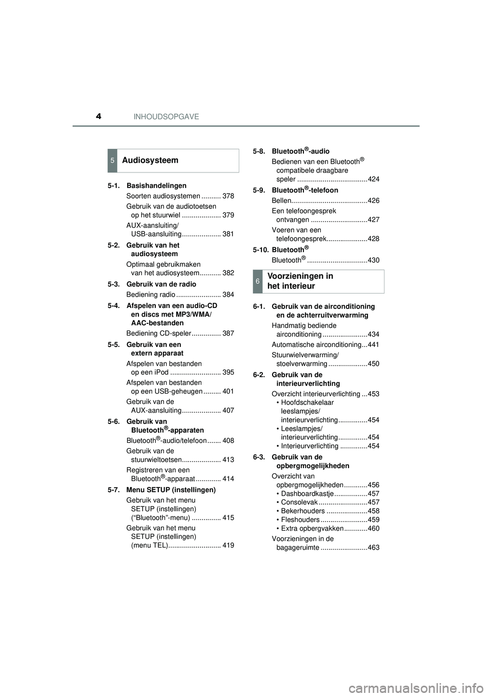 TOYOTA HILUX 2021  Instructieboekje (in Dutch) INHOUDSOPGAVE4
HILUX_OM_OM0K513E_(EE)5-1. Basishandelingen
Soorten audiosystemen .......... 378
Gebruik van de audiotoetsen op het stuurwiel .................... 379
AUX-aansluiting/ USB-aansluiting .